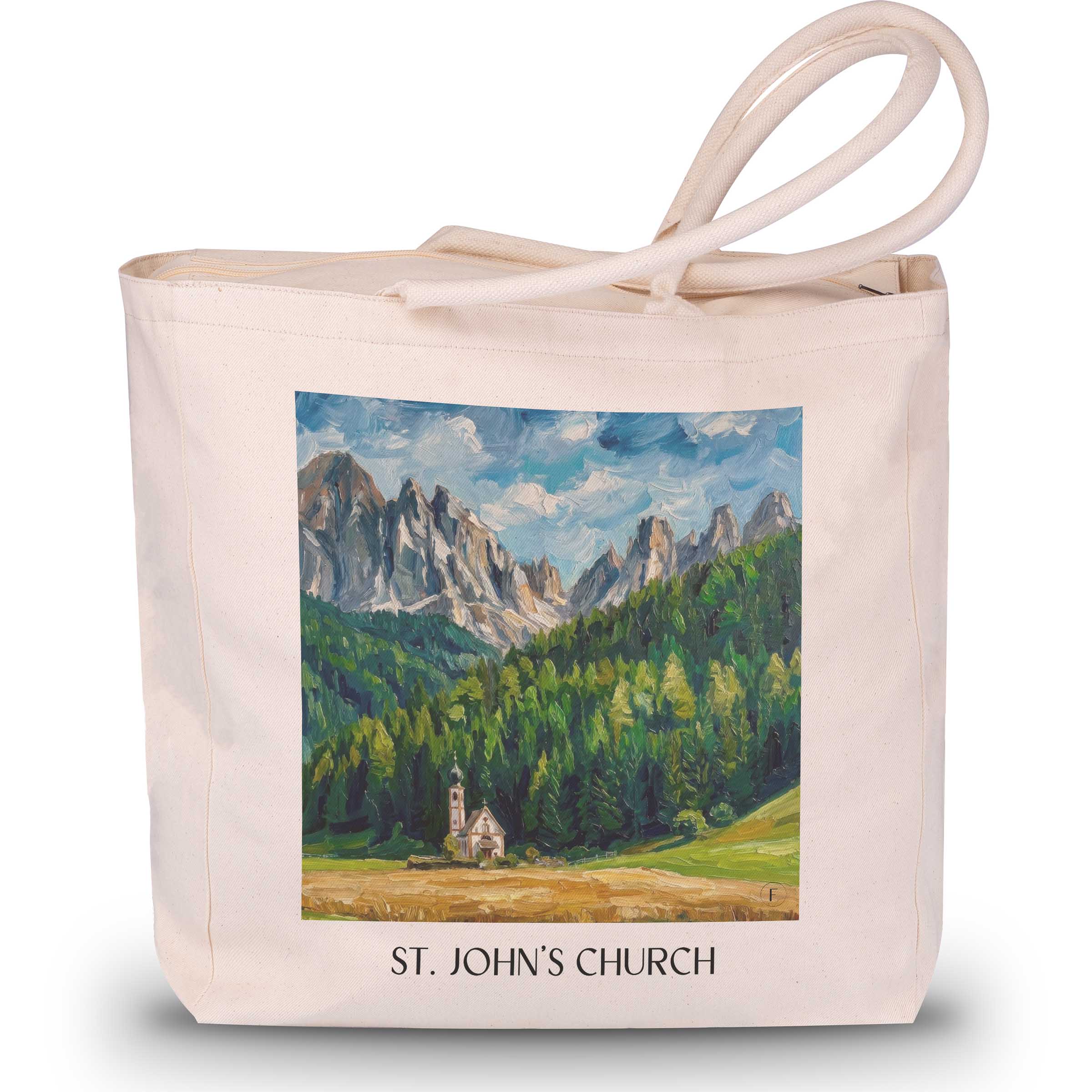 Kirche St. Johann Shopping Tasche - Ranui - Italien Tote Bag - Einkaufstasche im Ölgemälde Stil