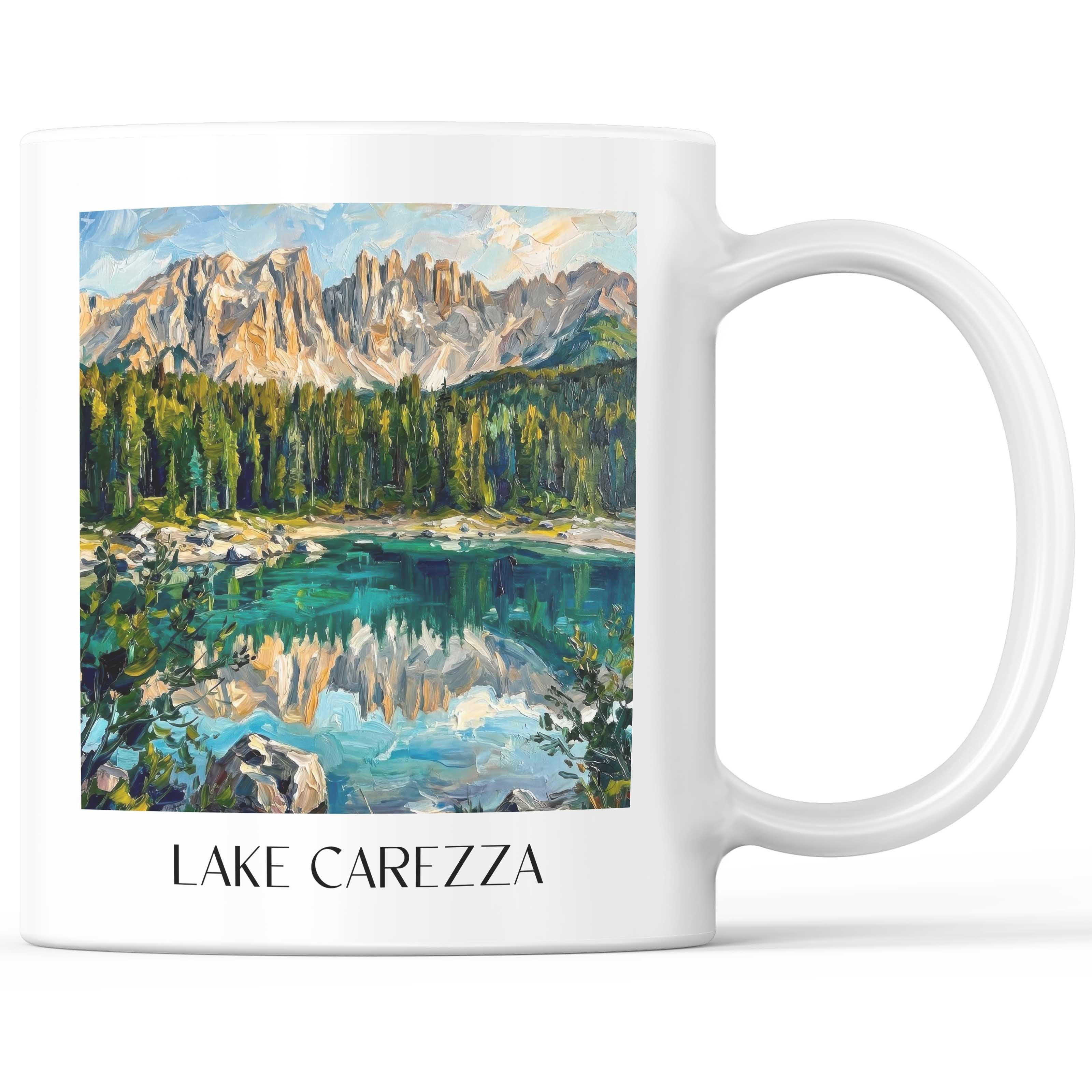 Karersee Kaffeebecher - Südtirol - Italien Becher - Kaffeetasse im Ölgemälde Stil