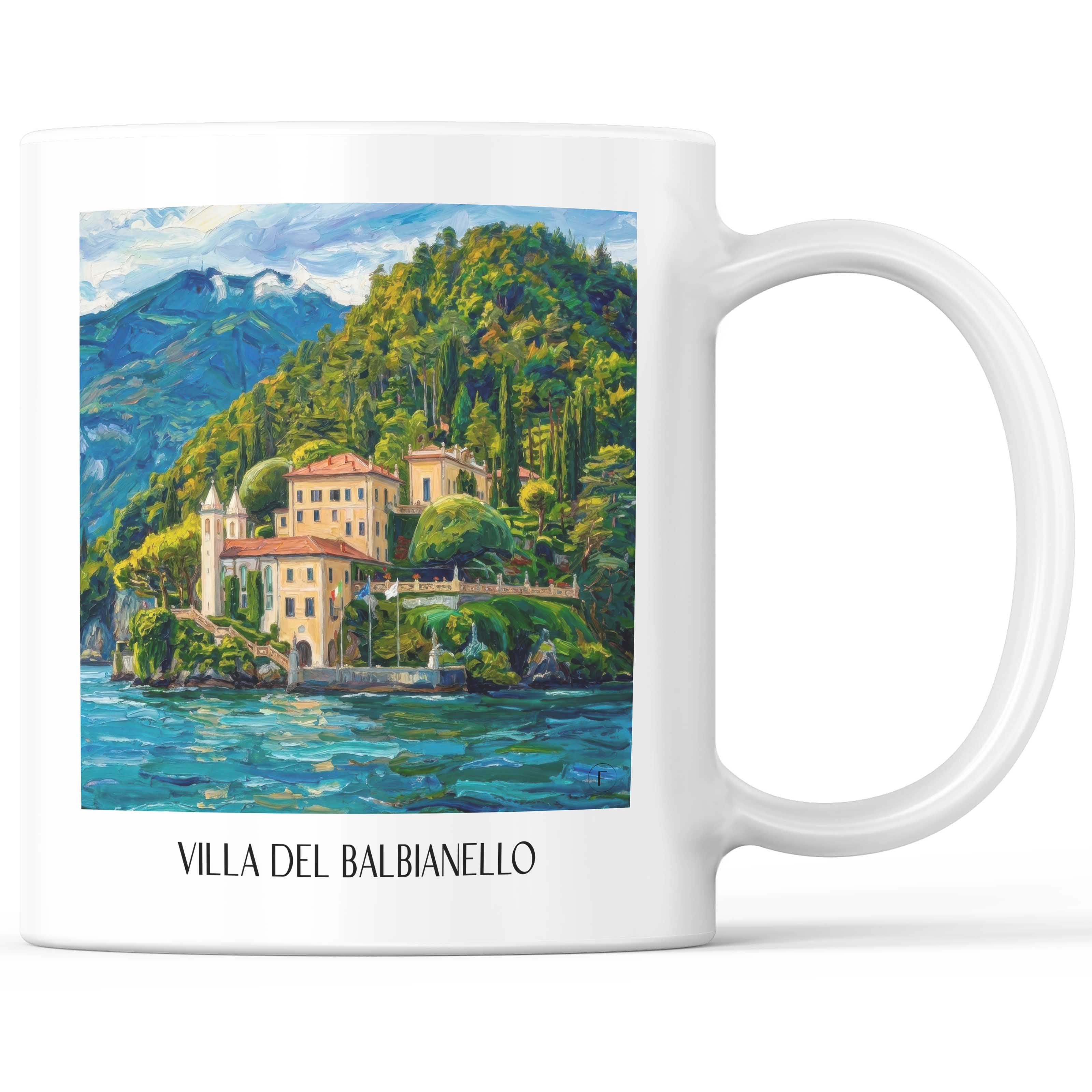 Villa del Balbianello Kaffeebecher - Comer See - Italien Becher - Kaffeetasse im Ölgemälde Stil