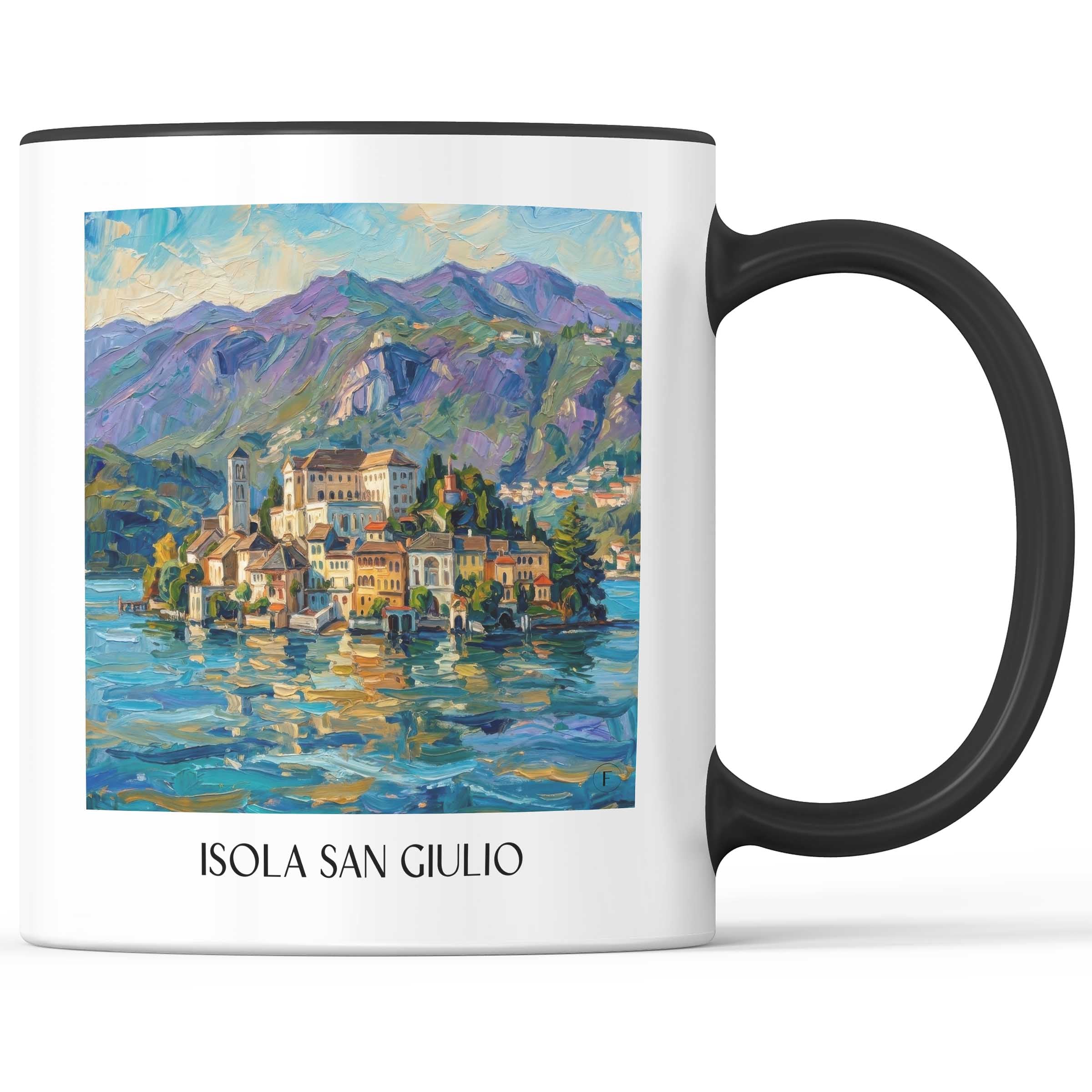 Isola San Giulio Kaffeebecher - Lago d´Orta - Italien Becher - Kaffeetasse im Ölgemälde Stil