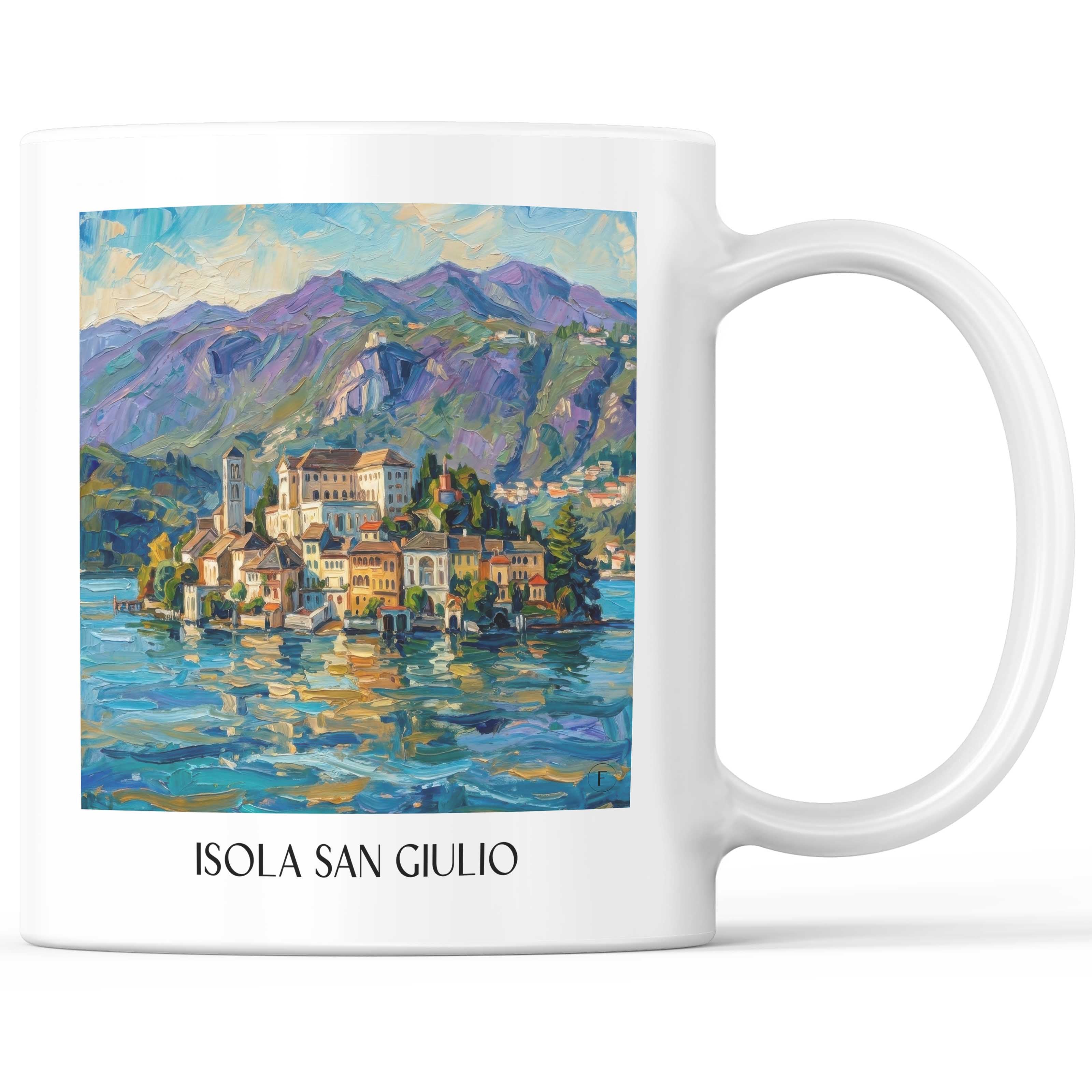 Isola San Giulio Kaffeebecher - Lago d´Orta - Italien Becher - Kaffeetasse im Ölgemälde Stil