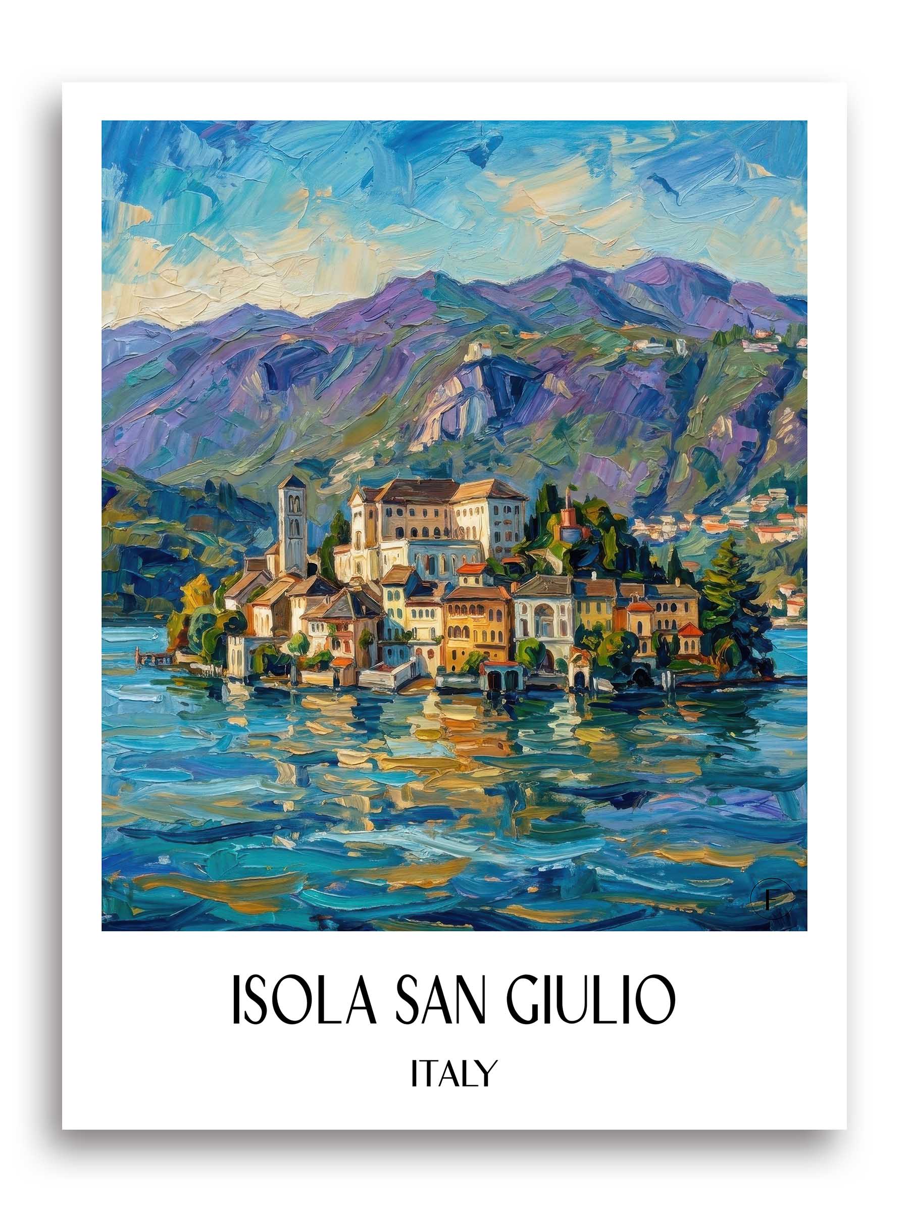 Isola San Giulio Poster - Lago d´Orta - Italien Kunstdruck - Ölgemälde von A4 bis A1