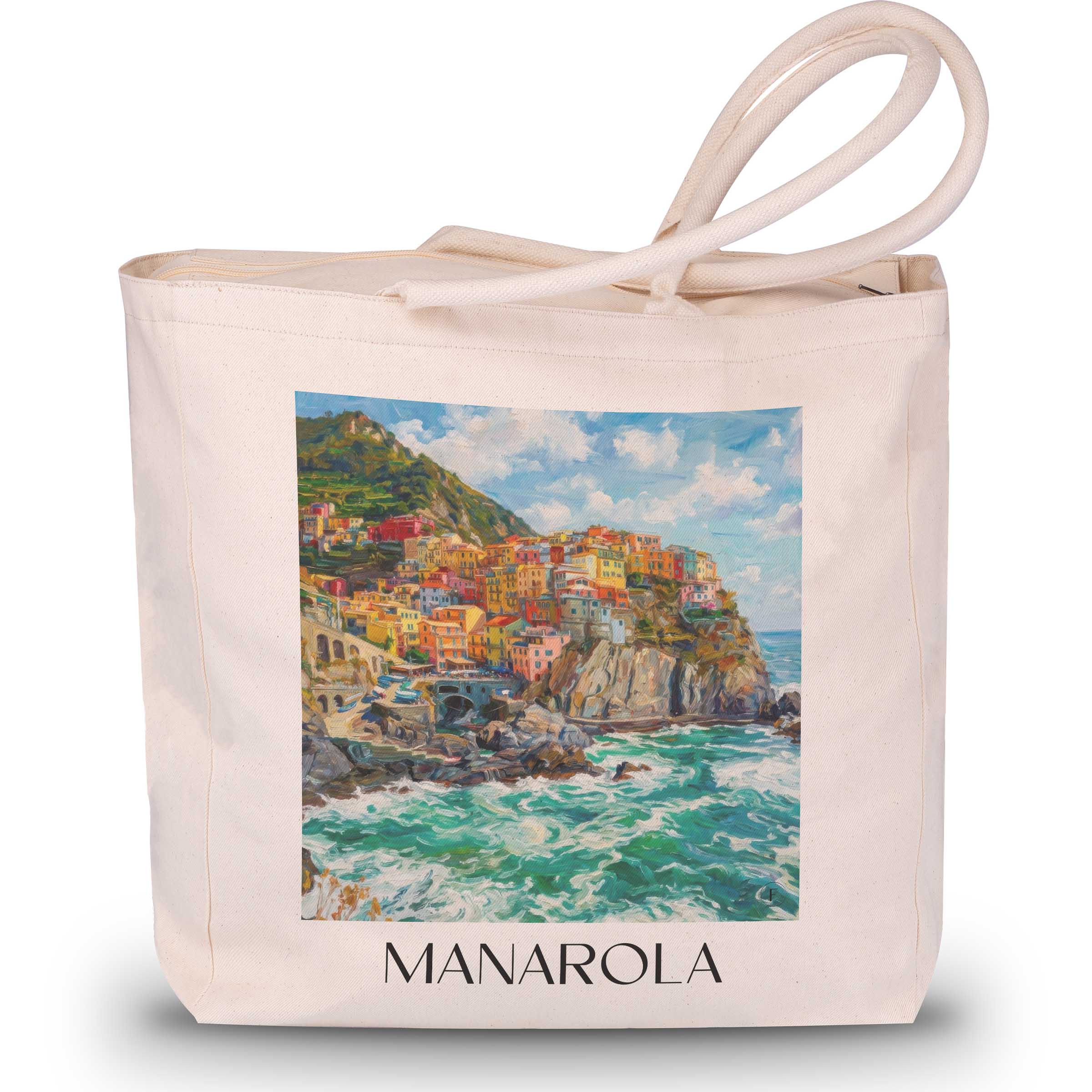Manarola Shopping Tasche - Cinque Terre - Italien Tote Bag - Einkaufstasche im Ölgemälde Stil
