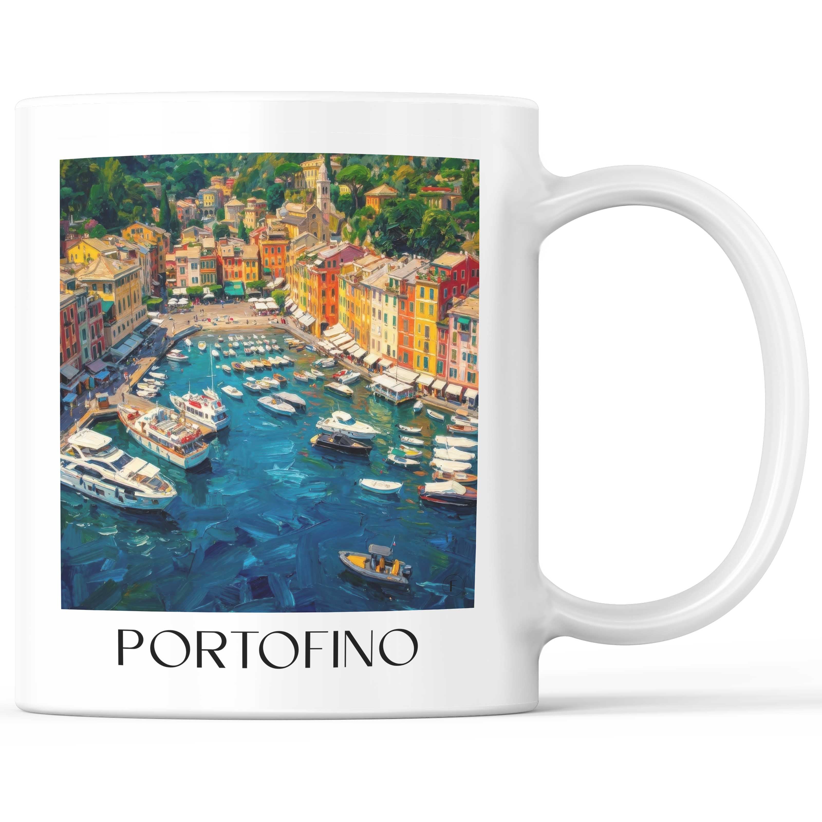 Portofino Kaffeebecher - Ligurien - Italien Becher - Kaffeetasse im Ölgemälde Stil
