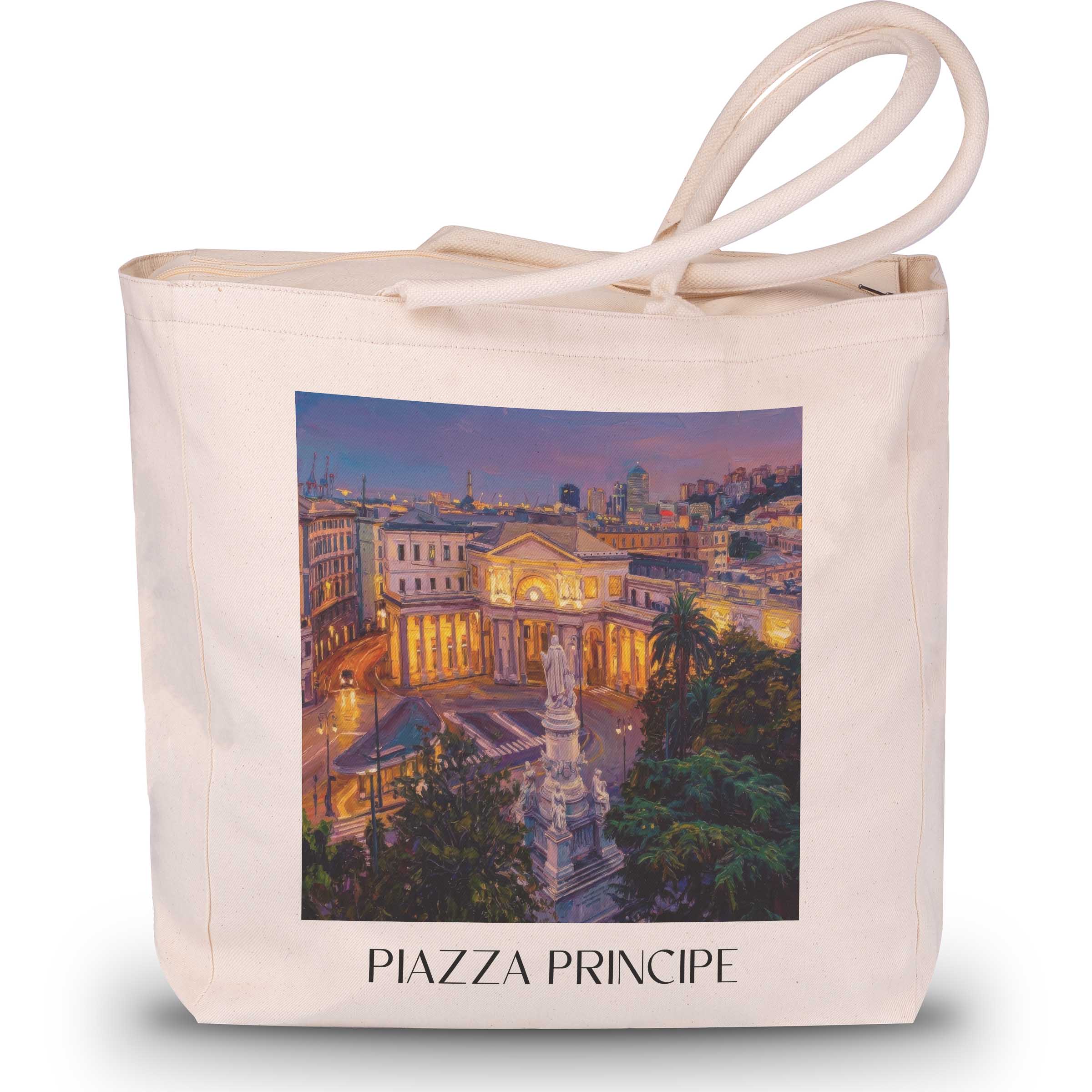 Piazza Principe Shopping Tasche - Genua - Italien Tote Bag - Einkaufstasche im Ölgemälde Stil