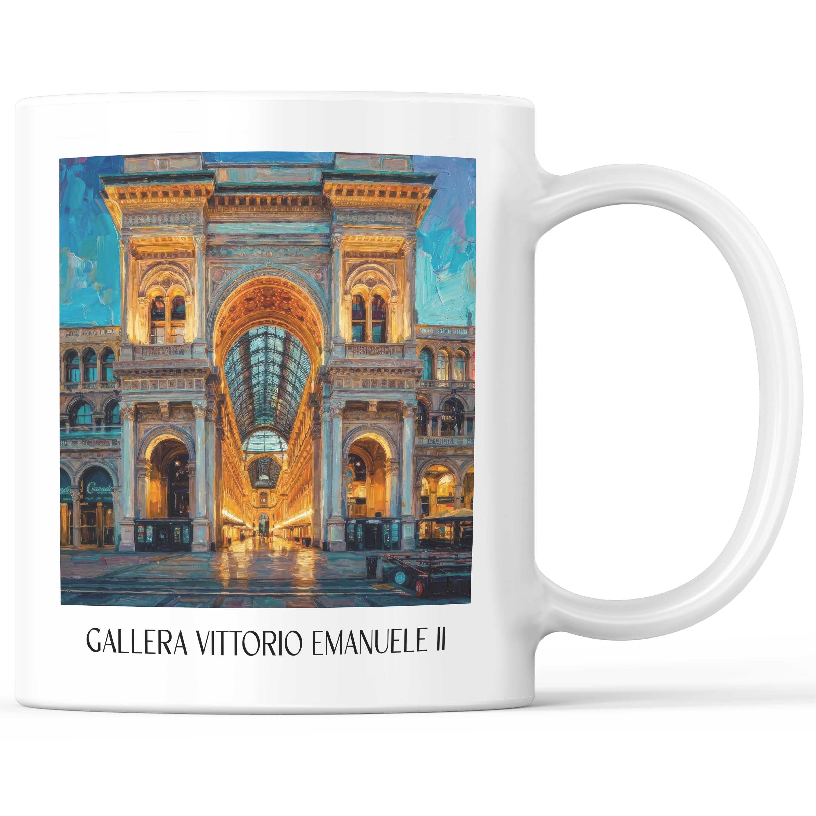 Gallera Vittorio Emanuele II Kaffeebecher - Mailand - Italien Becher - Kaffeetasse im Ölgemälde Stil