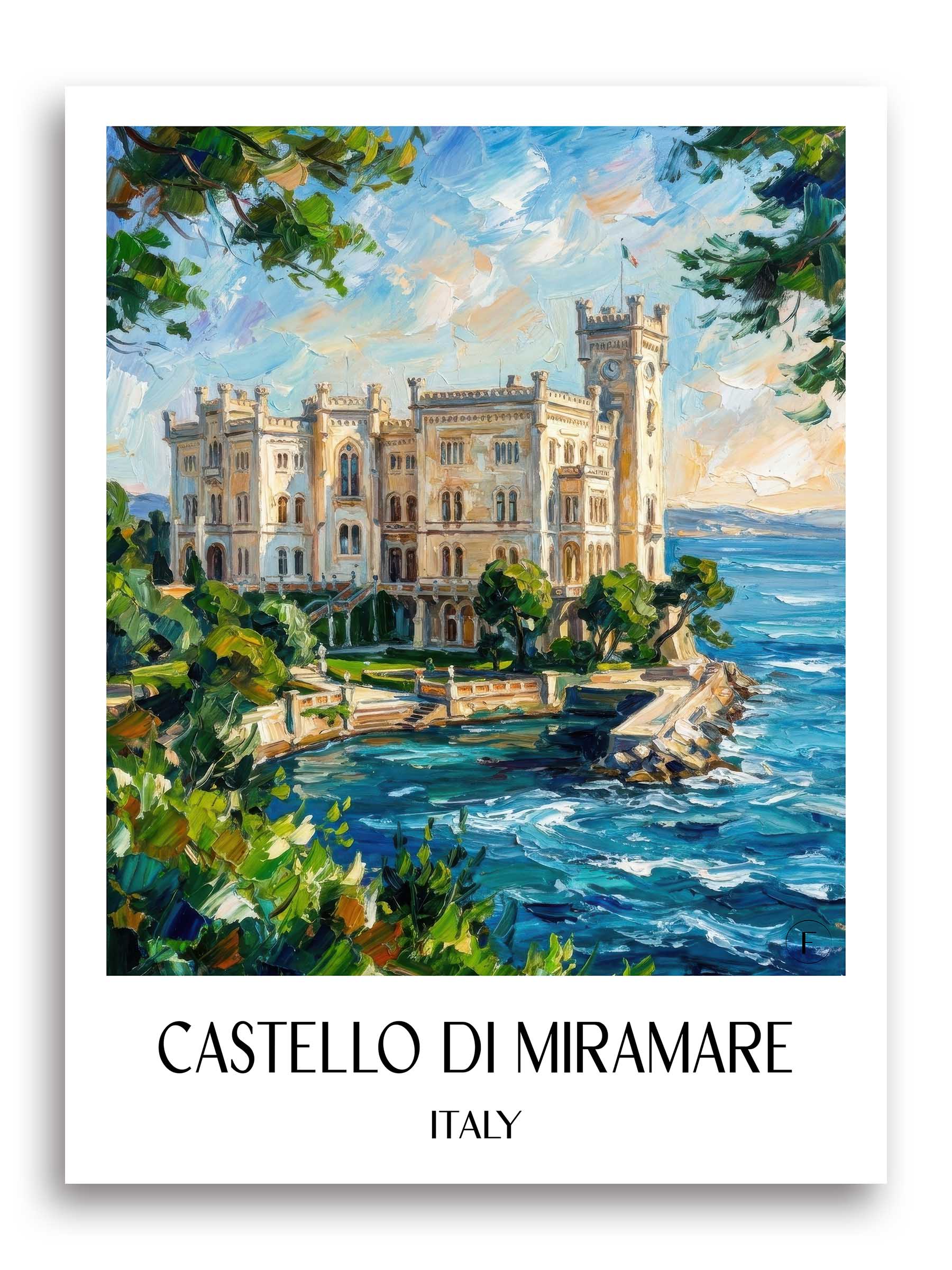 Casstello di Miramare Poster - Triest - Italien Kunstdruck - Ölgemälde von A4 bis A1