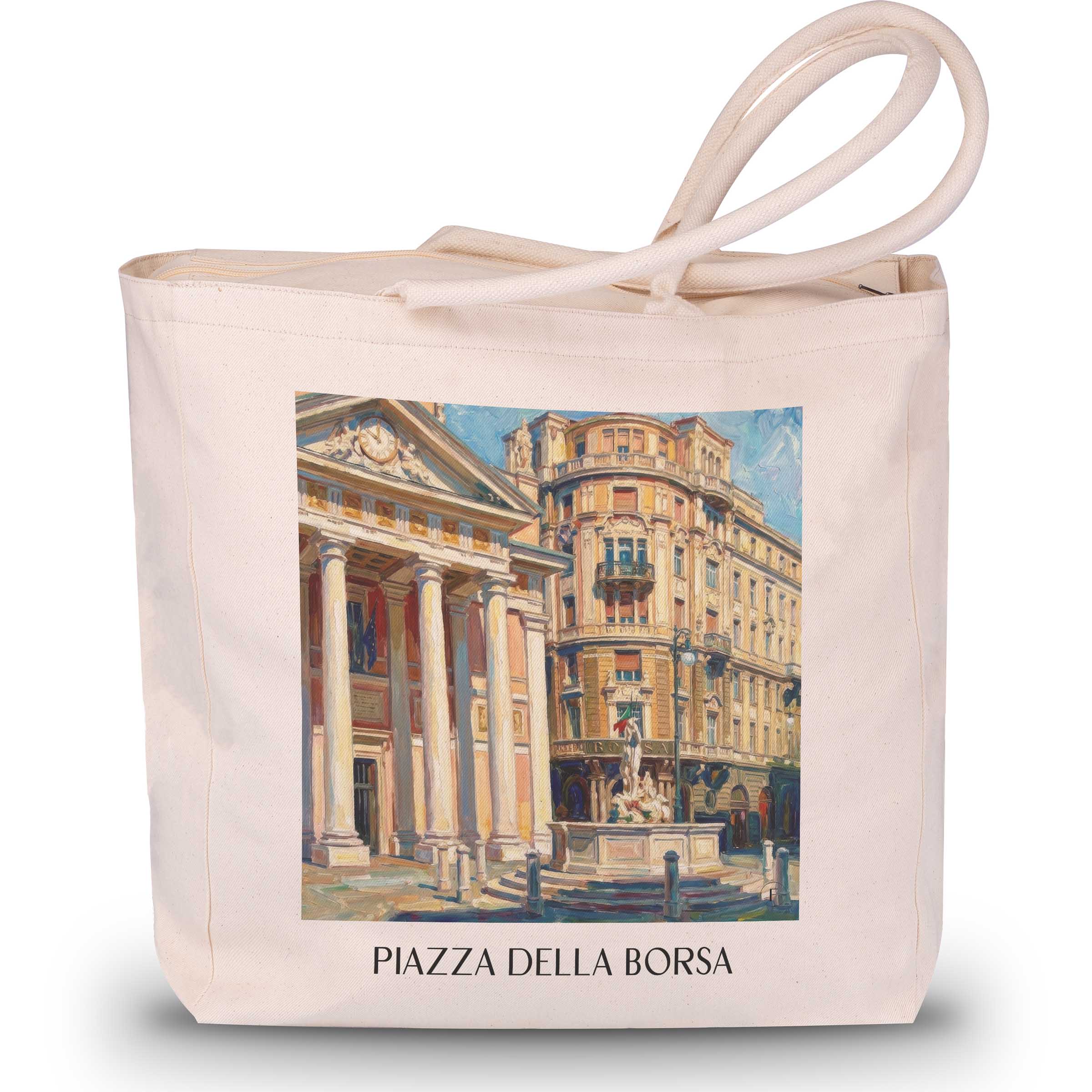 Piazza della Borsa Shopping Tasche - Triest - Italien Tote Bag - Einkaufstasche im Ölgemälde Stil