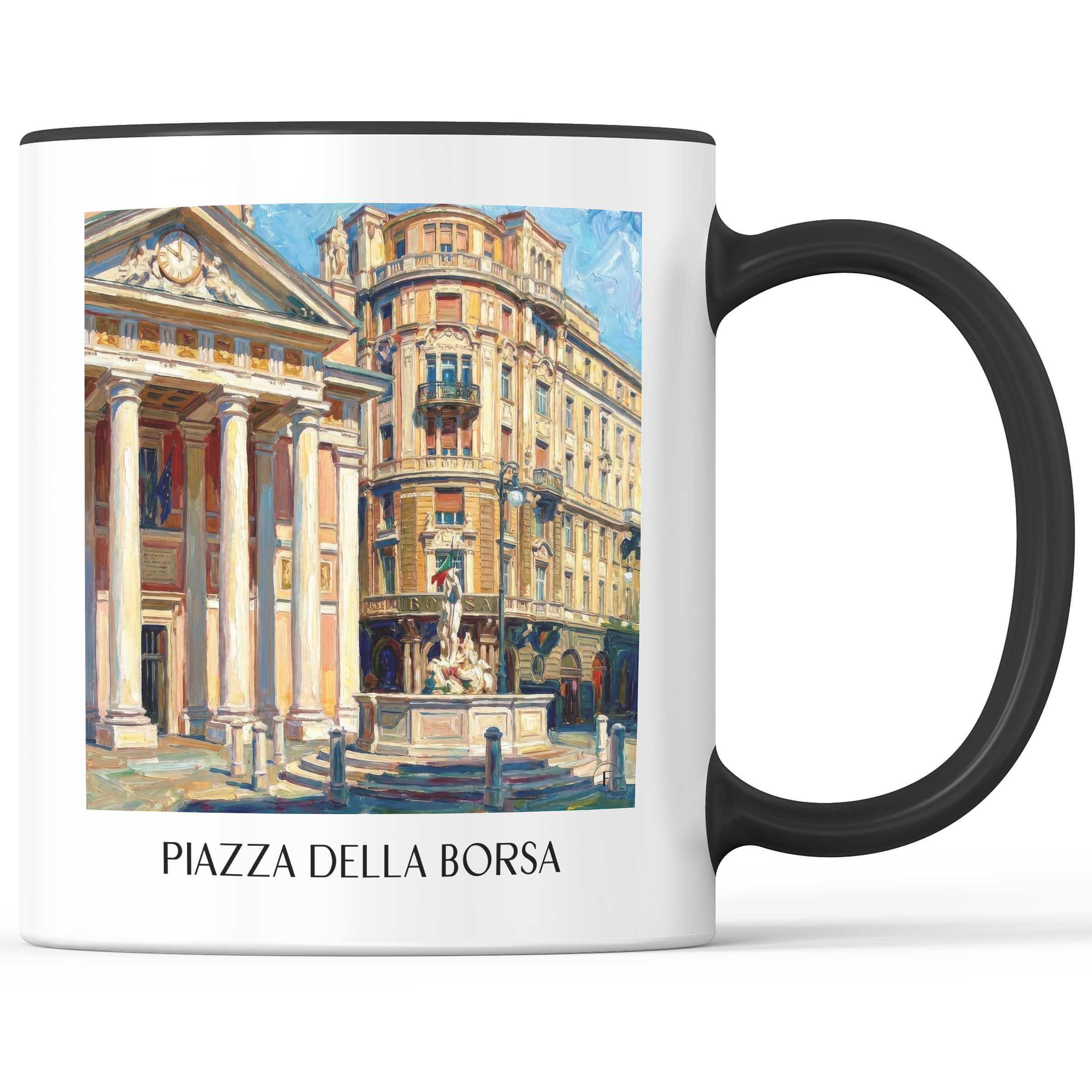 Piazza della Borsa Kaffeebecher - Triest - Italien Becher - Kaffeetasse im Ölgemälde Stil