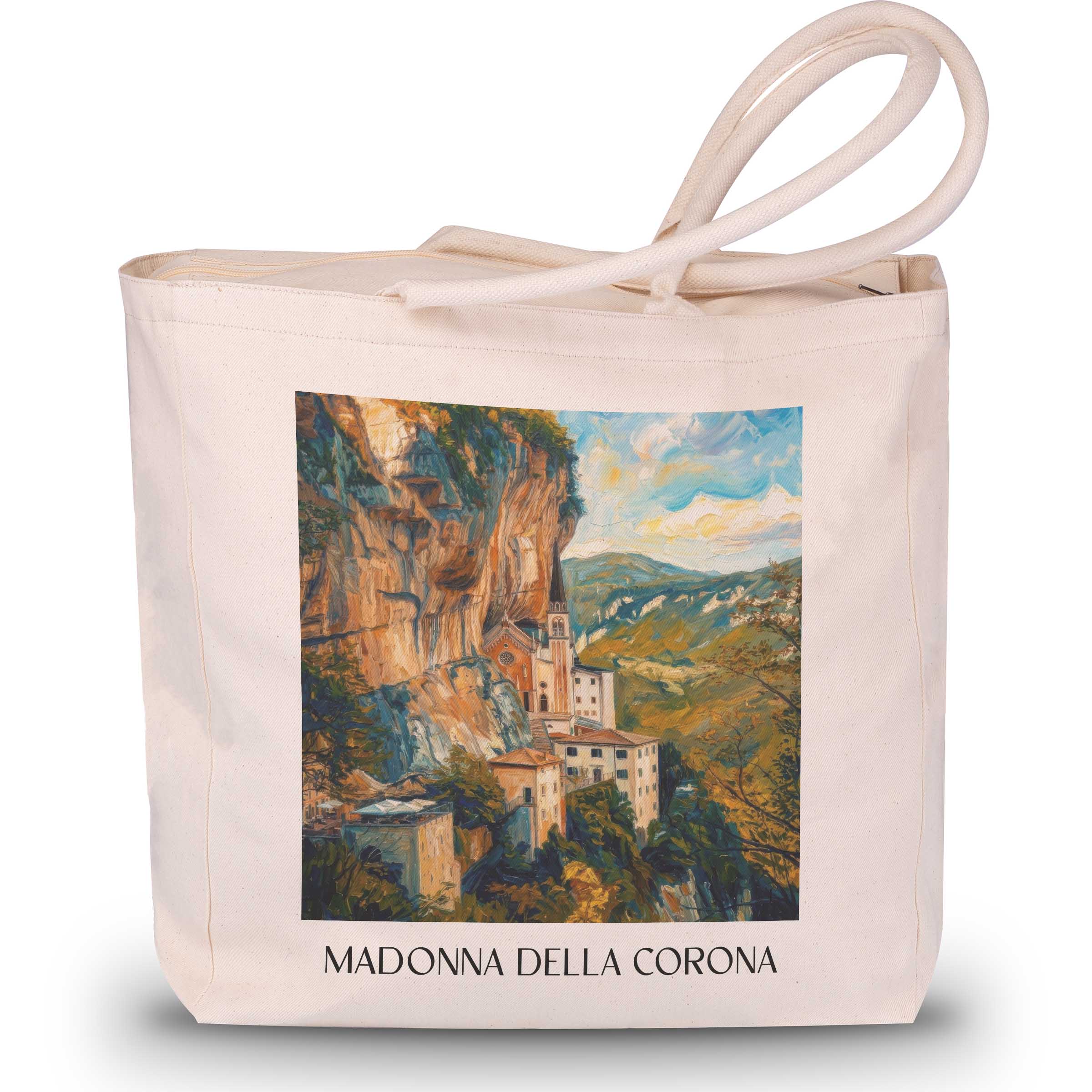Madonna della Corona Shopping Tasche - Venetien - Italien Tote Bag - Einkaufstasche im Ölgemälde Stil