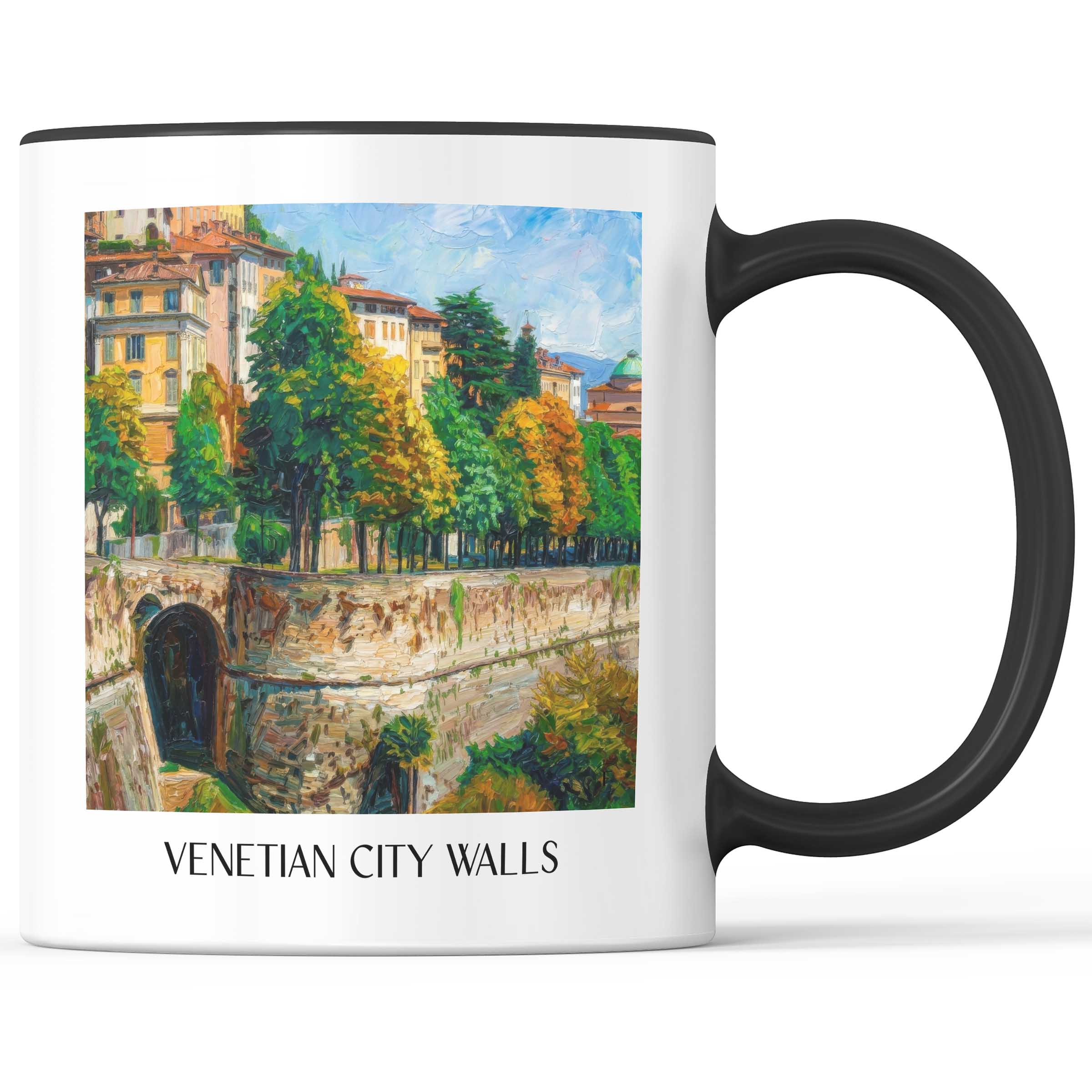 Venezianische Stadtmauer Kaffeebecher - Bergamo - Italien Becher - Kaffeetasse im Ölgemälde Stil