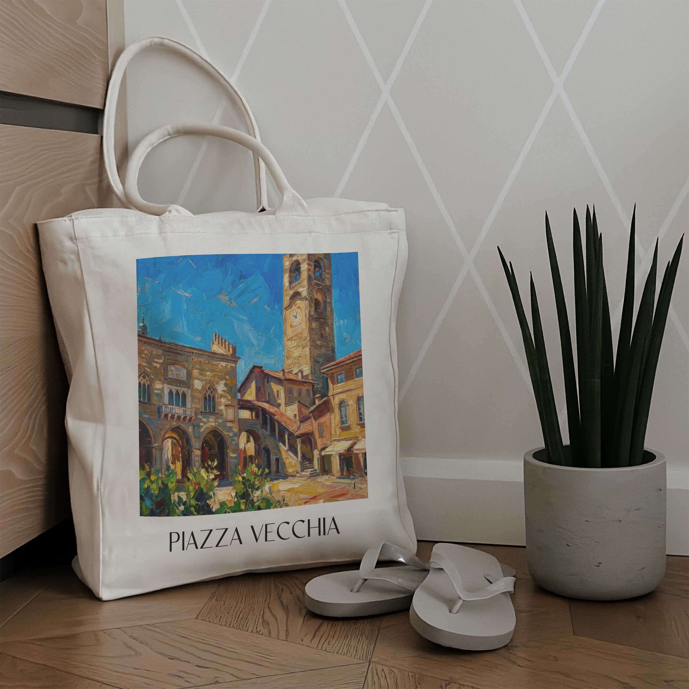 piazza-vecchia-bergamo-italien-einkaufstasche-oil-painting-oelgemaelde