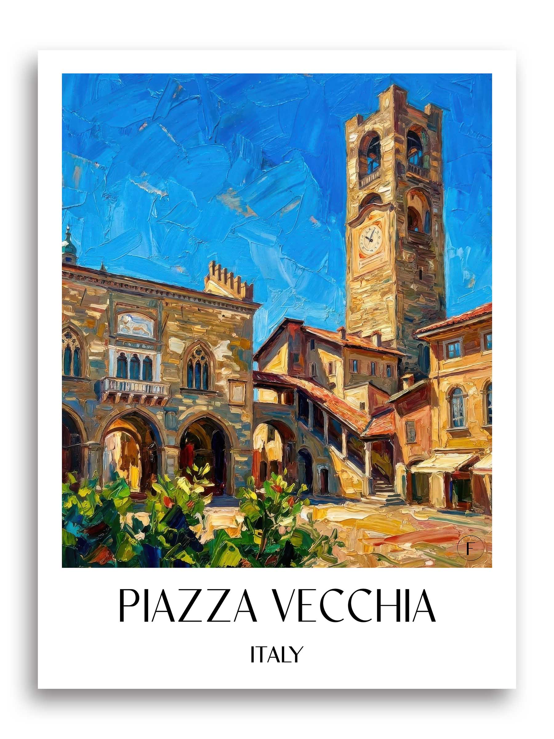 Piazza Vecchia Poster - Bergamo - Italien Kunstdruck - Ölgemälde von A4 bis A1