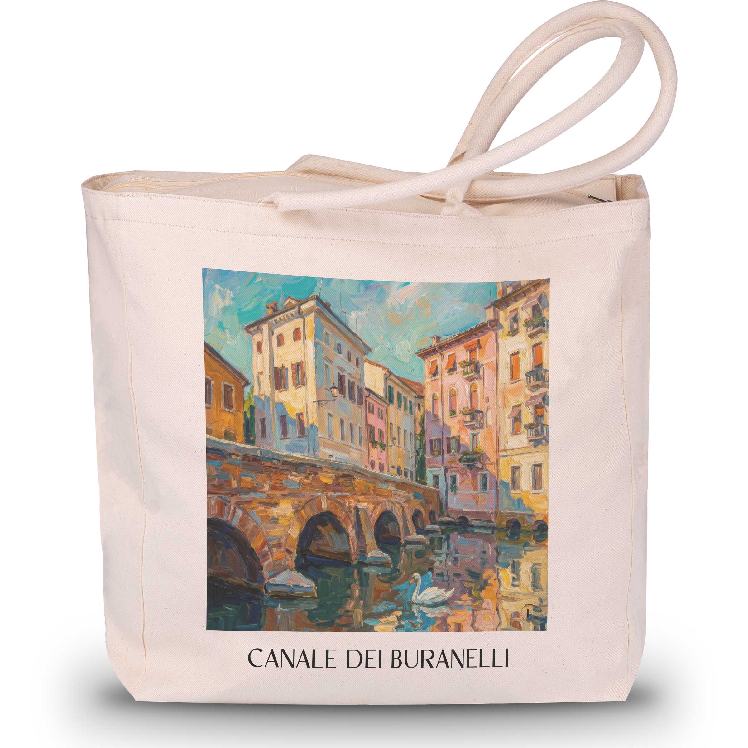 Canale dei Buranelli Shopping Tasche - Treviso - Italien Tote Bag - Einkaufstasche im Ölgemälde Stil