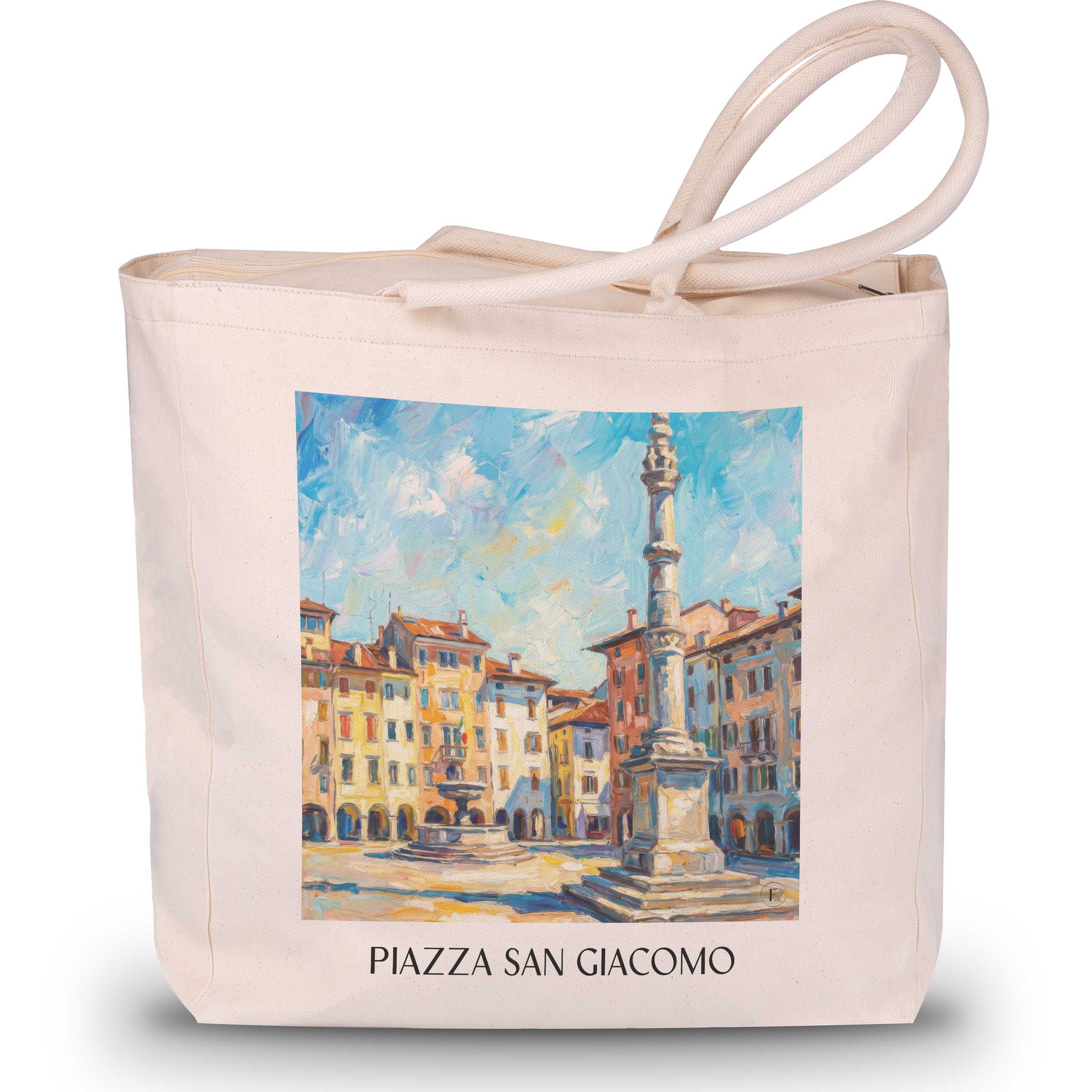Piazza San Giacomo Shopping Tasche - Udine - Italien Tote Bag - Einkaufstasche im Ölgemälde Stil