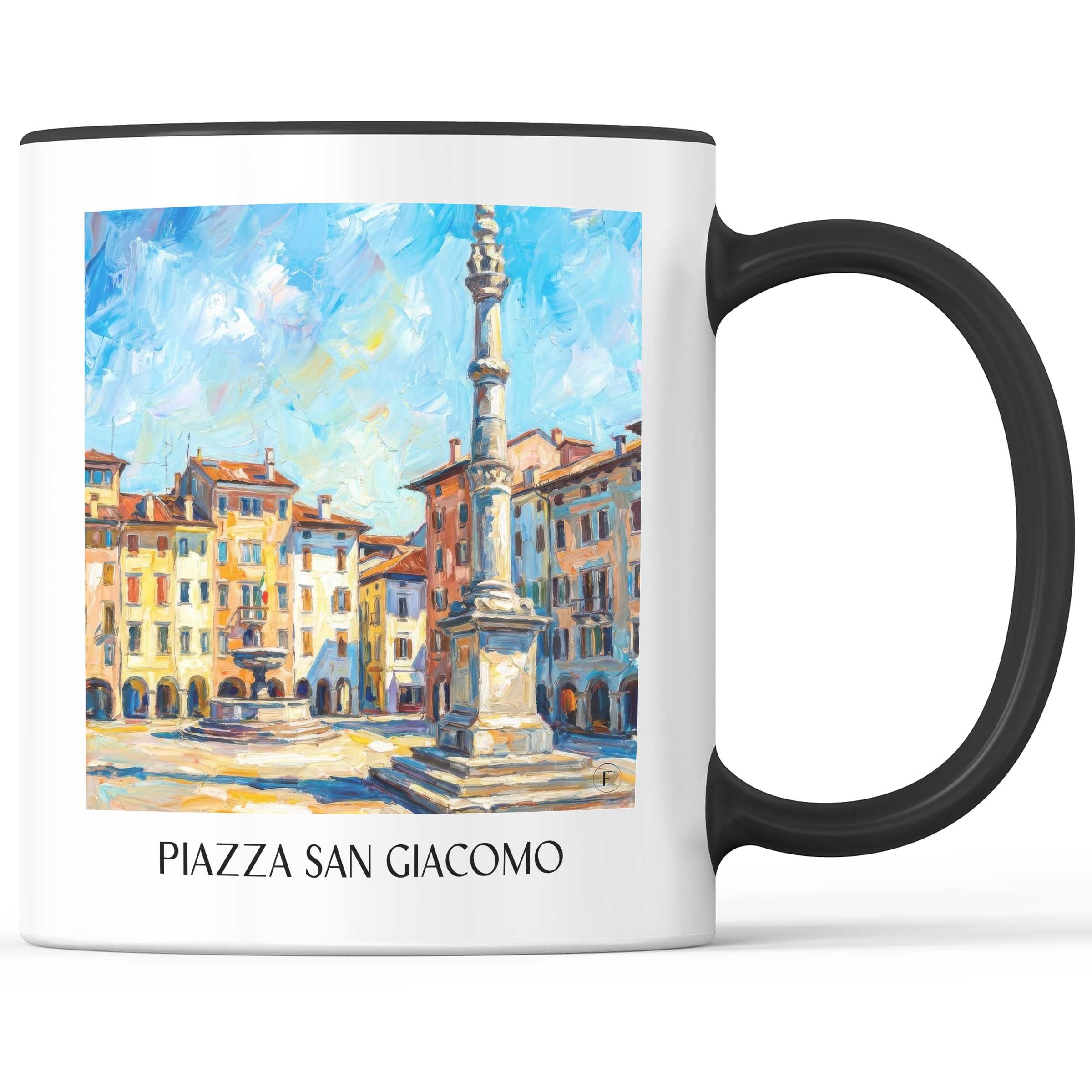 Piazza San Giacomo Kaffeebecher - Udine - Italien Becher - Kaffeetasse im Ölgemälde Stil