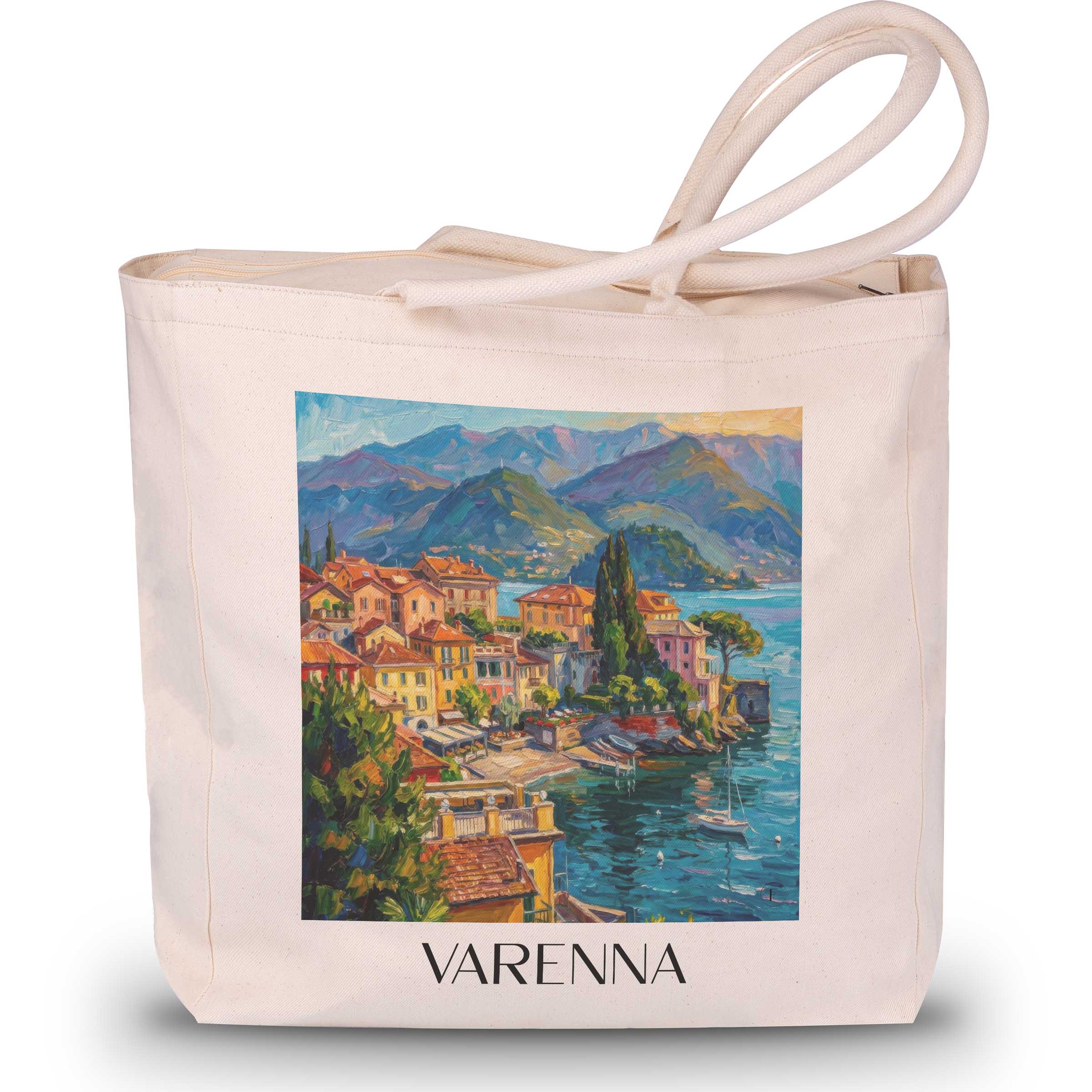 Varenna Shopping Tasche - Italien - Italien Tote Bag - Einkaufstasche im Ölgemälde Stil