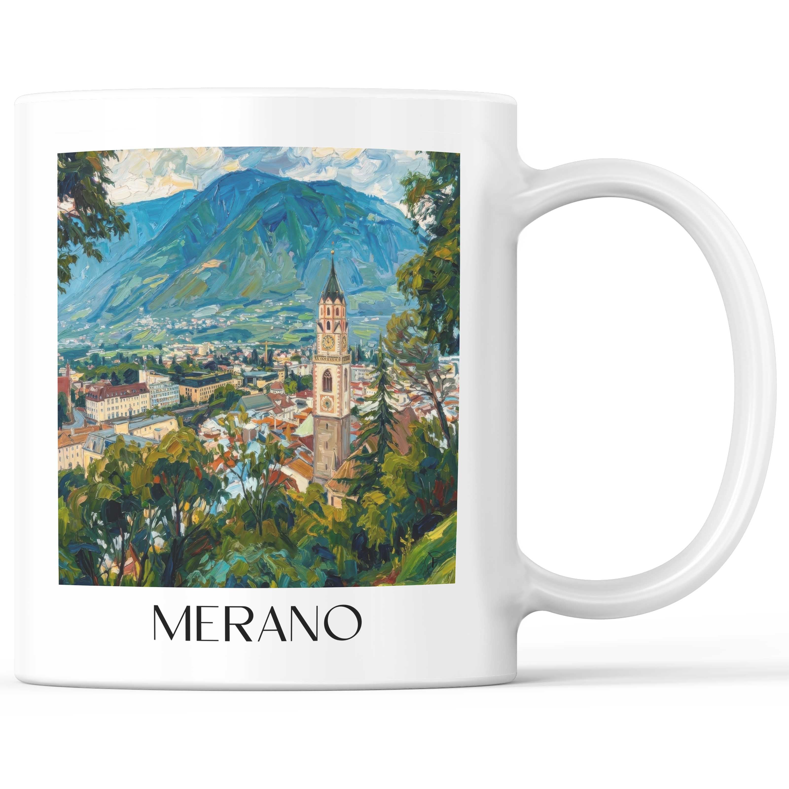 Meran Kaffeebecher - Italien - Italien Becher - Kaffeetasse im Ölgemälde Stil