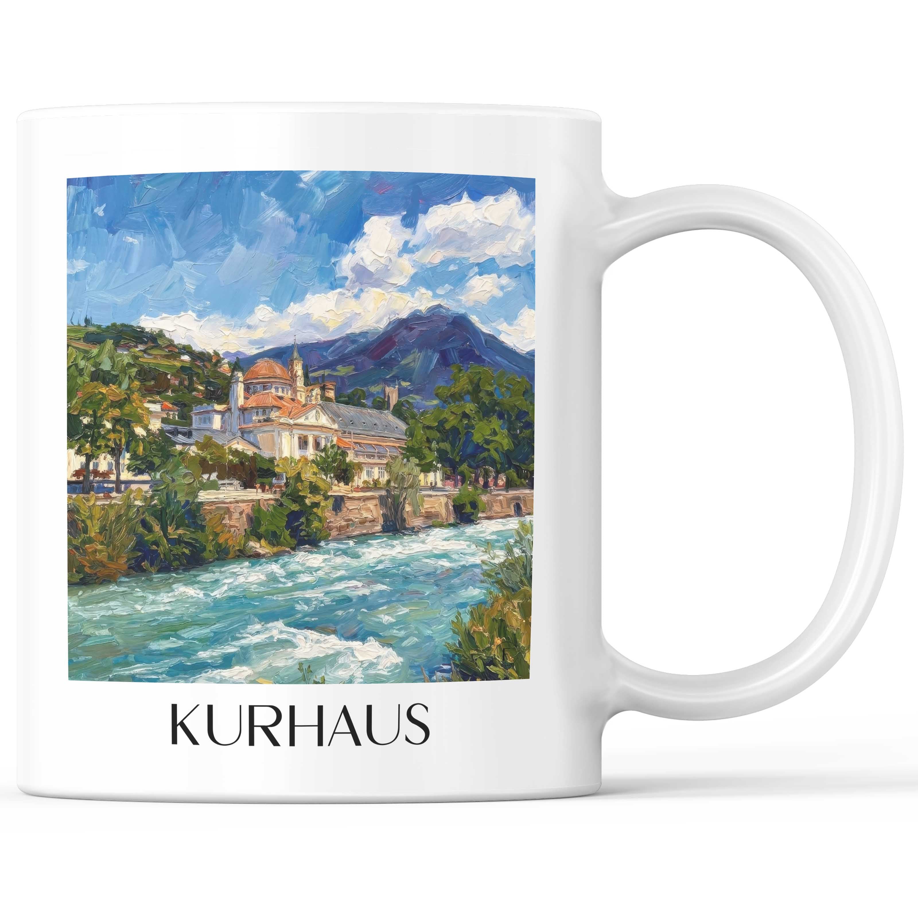 Kurhaus Kaffeebecher - Meran - Italien Becher - Kaffeetasse im Ölgemälde Stil