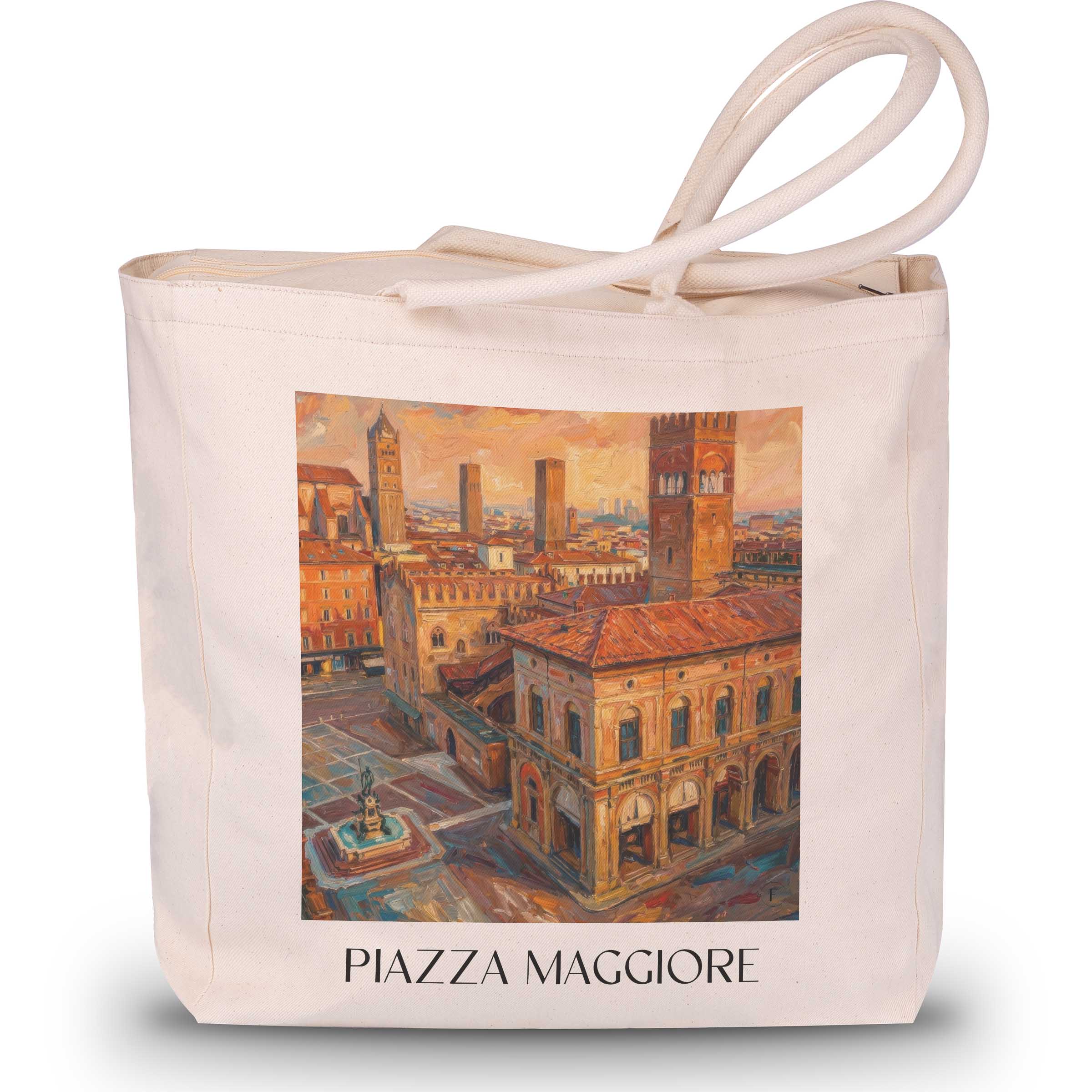 Piazza Maggiore Shopping Tasche - Bologna - Italien Tote Bag - Einkaufstasche im Ölgemälde Stil