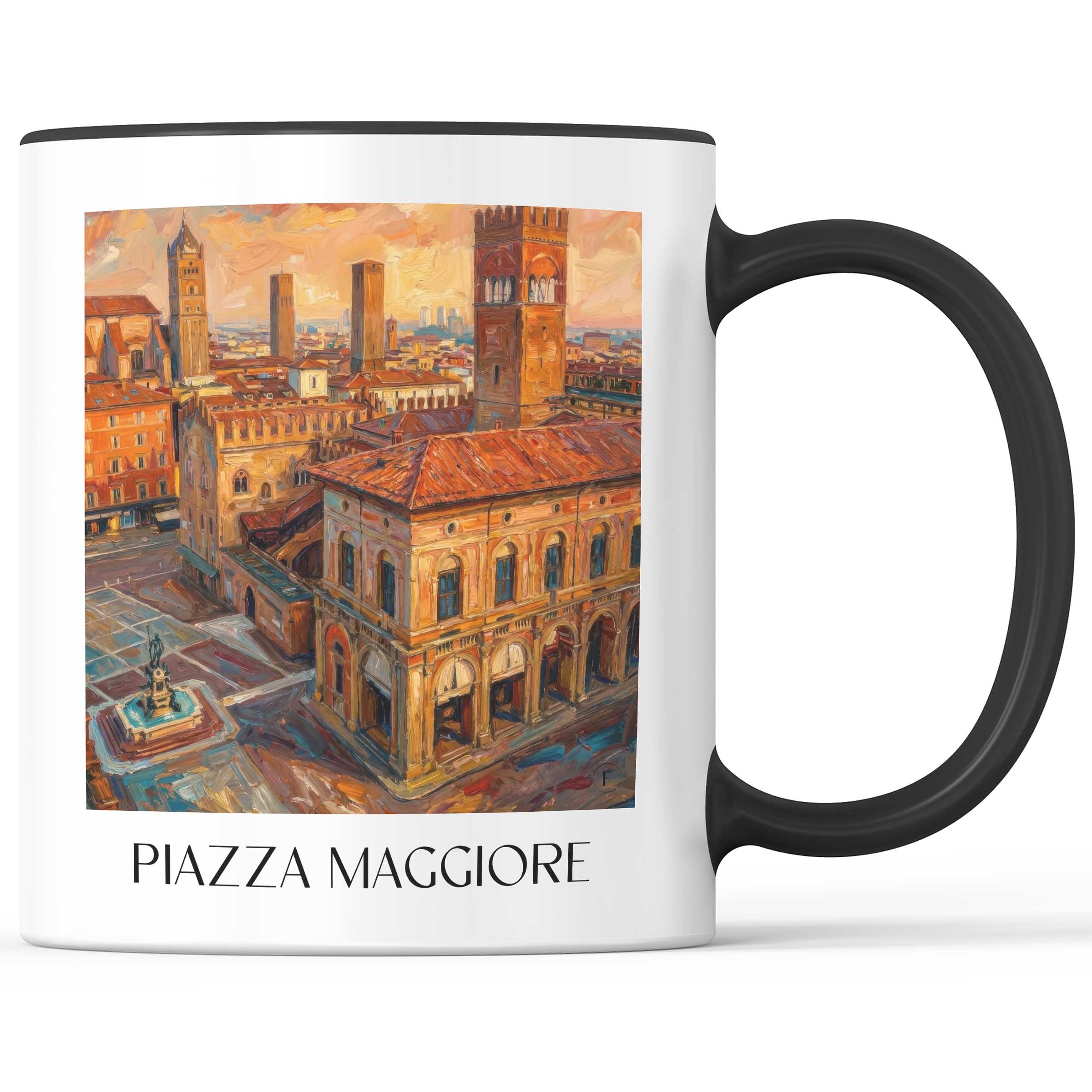 Piazza Maggiore Kaffeebecher - Bologna - Italien Becher - Kaffeetasse im Ölgemälde Stil