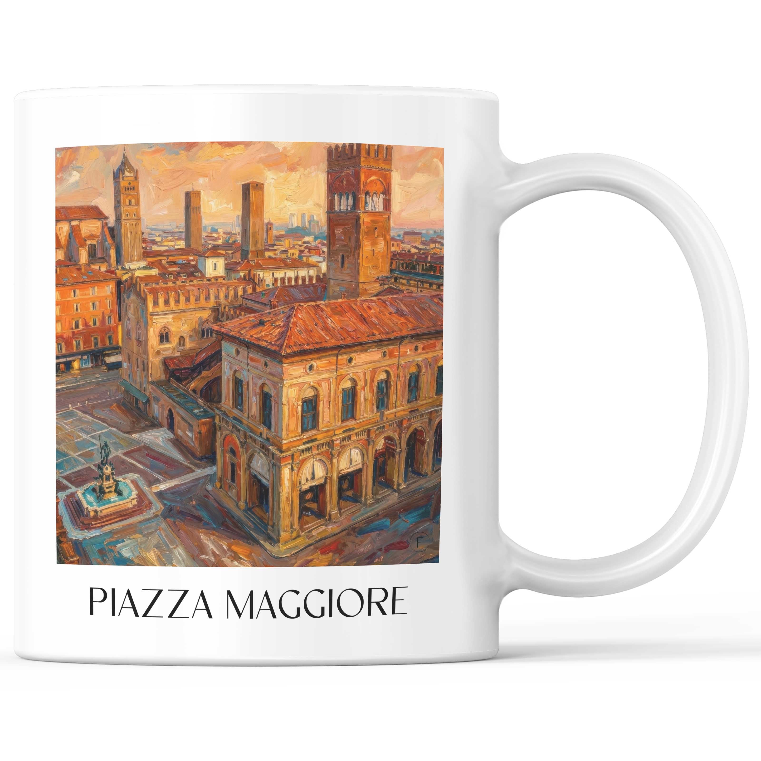 Piazza Maggiore Kaffeebecher - Bologna - Italien Becher - Kaffeetasse im Ölgemälde Stil