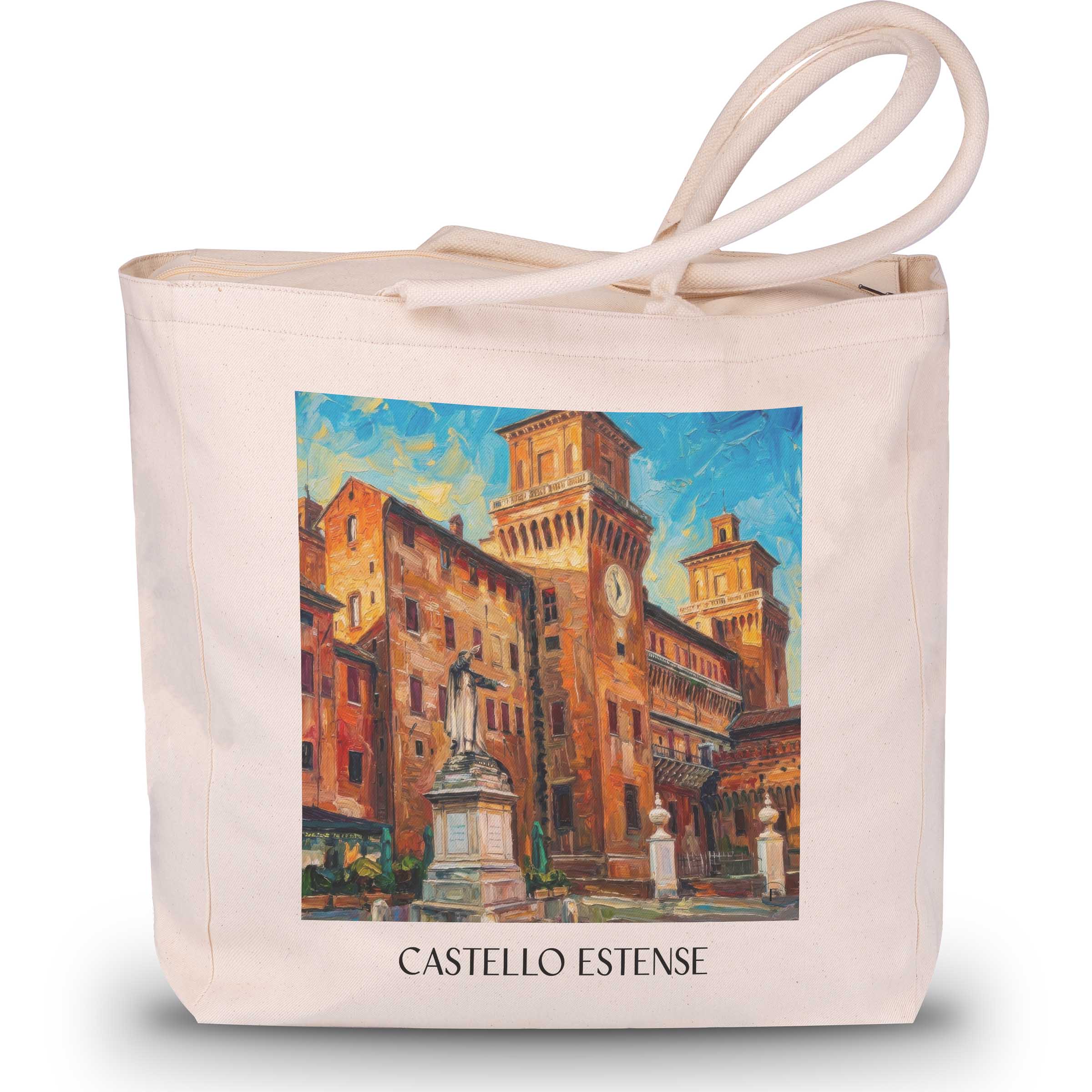 castello-estense-ferrara-italien-einkaufstasche-oil-painting-oelgemaelde
