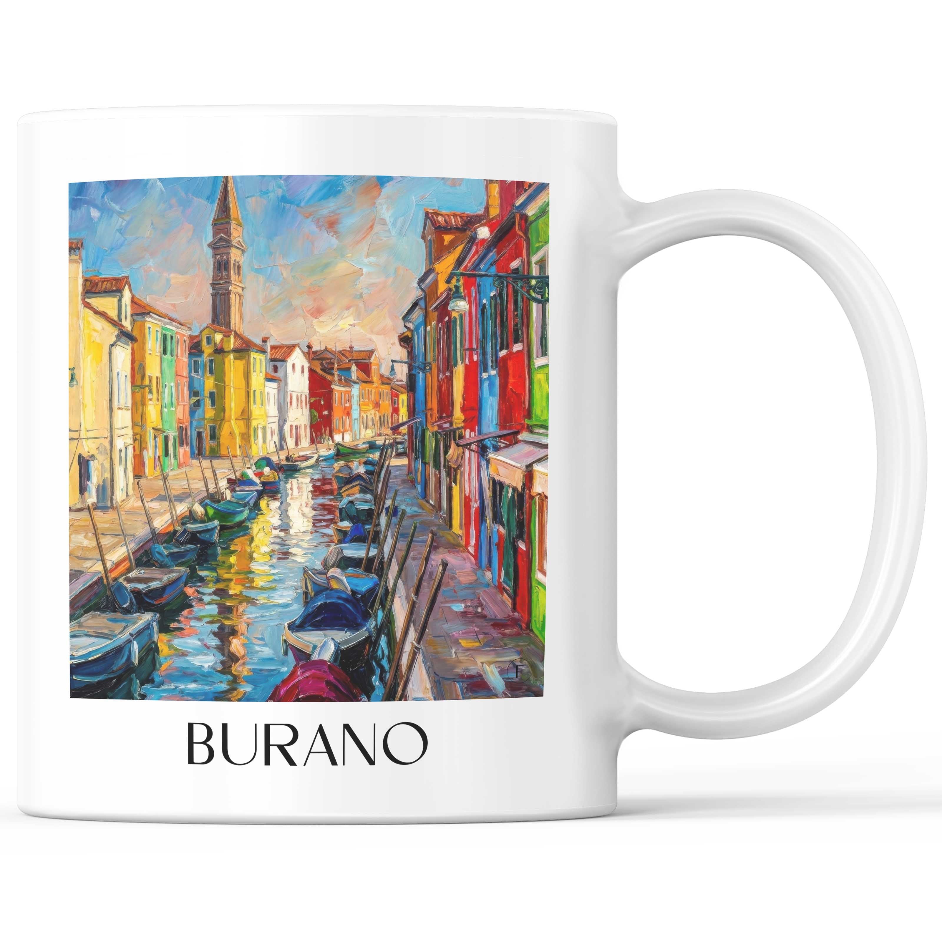 Burano Kaffeebecher - Venedig - Italien Becher - Kaffeetasse im Ölgemälde Stil