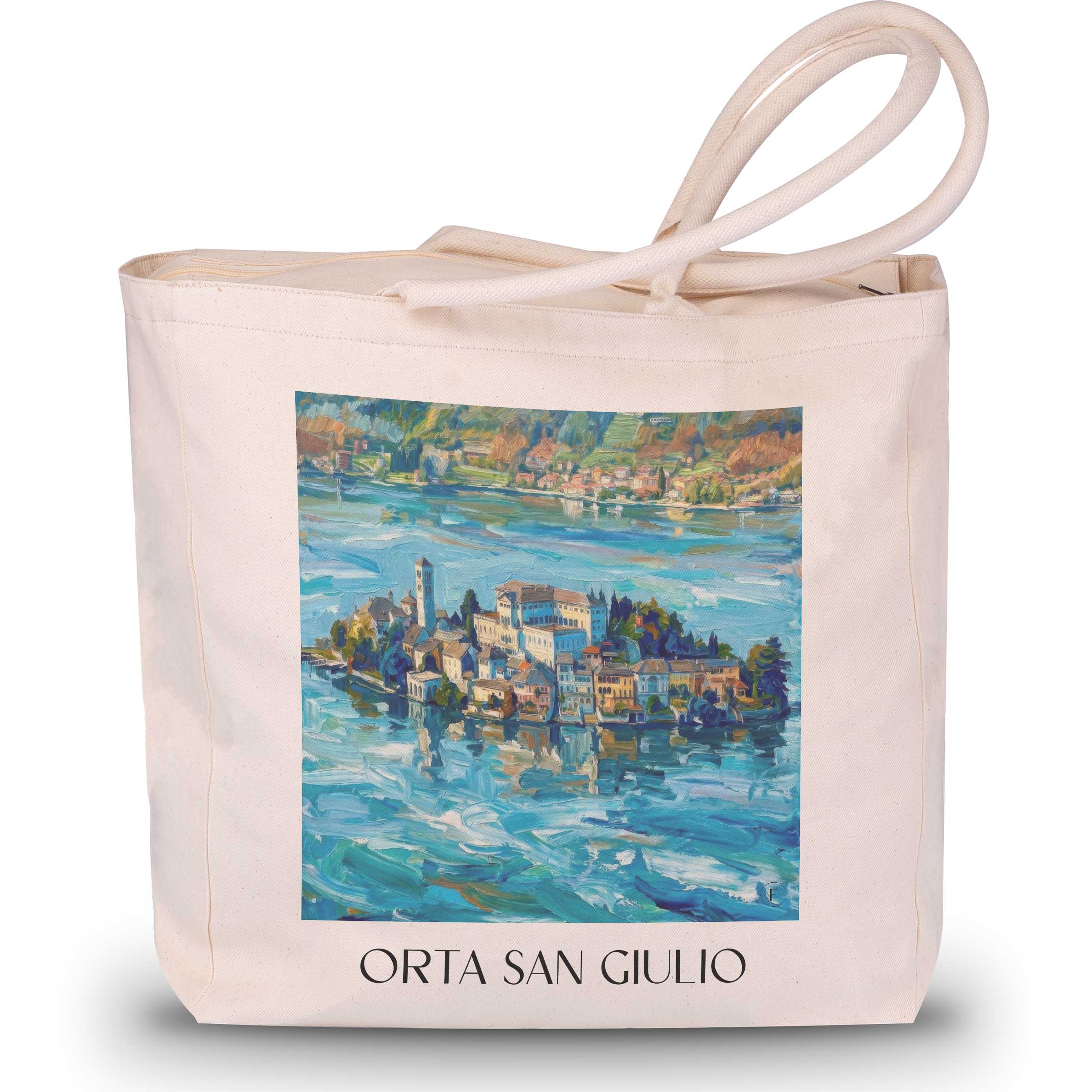 Orta San Giulio Shopping Tasche - Ortasee - Italien Tote Bag - Einkaufstasche im Ölgemälde Stil
