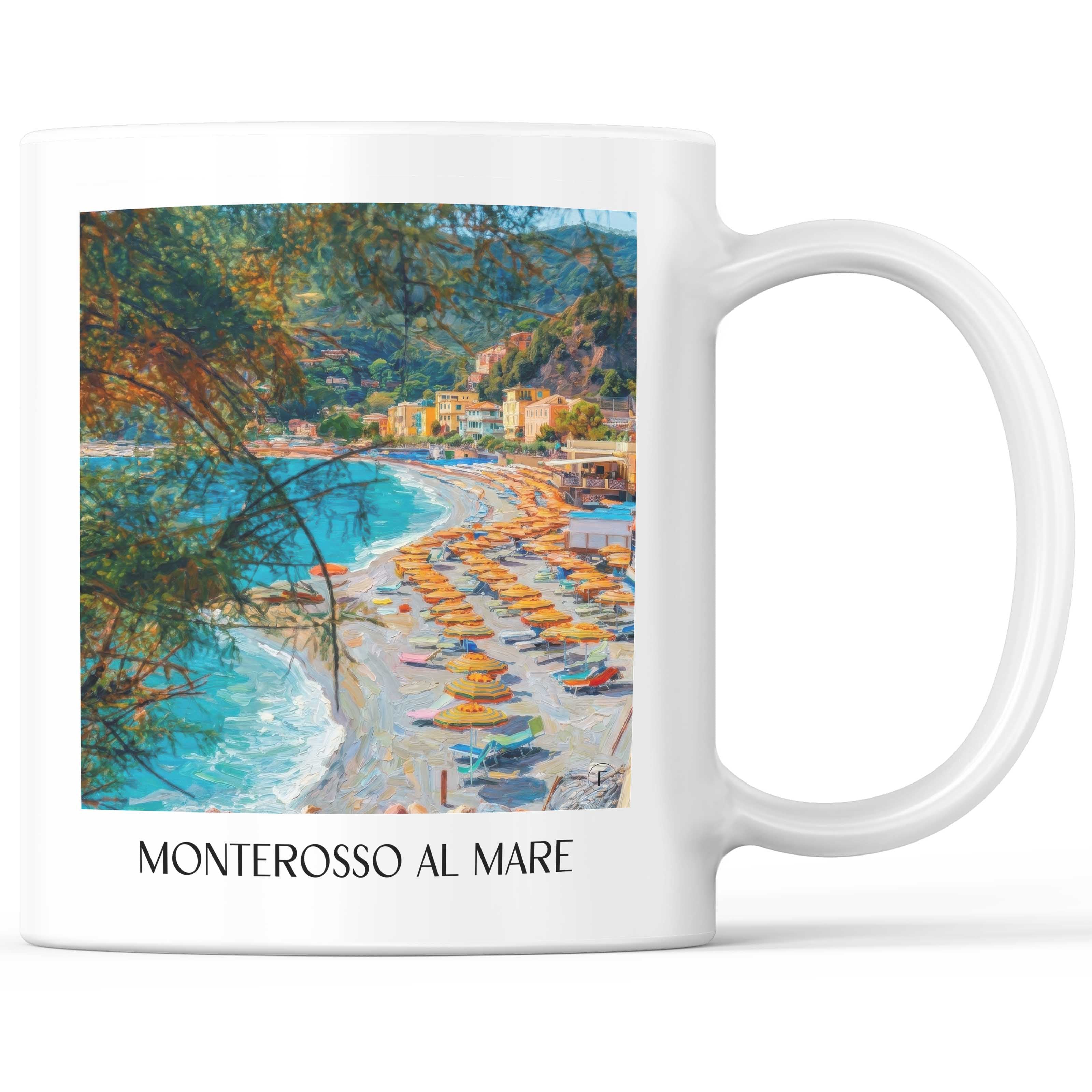 Monterosso al Mare Kaffeebecher - Cinque Terre - Italien Becher - Kaffeetasse im Ölgemälde Stil