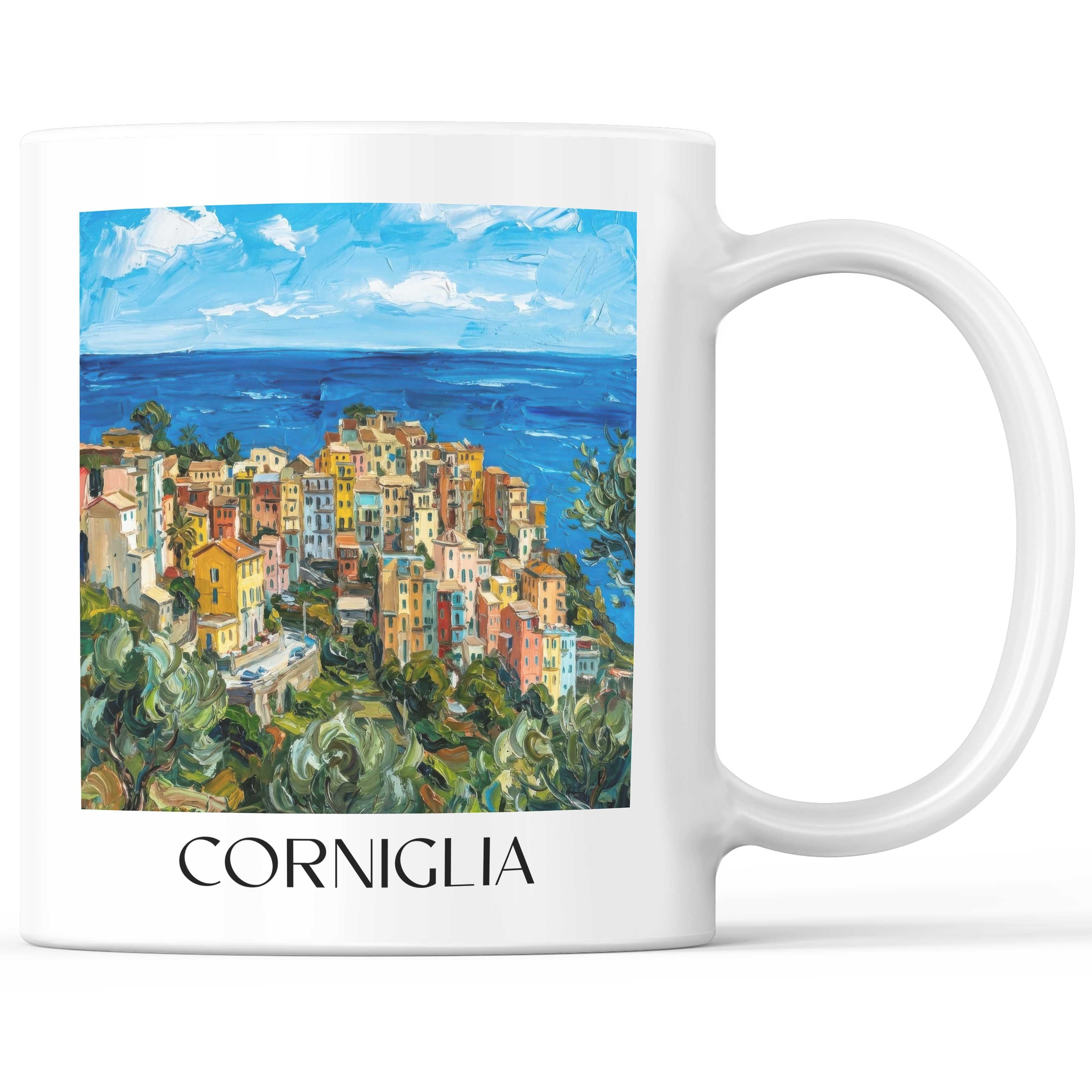 Corniglia Kaffeebecher - Cinque Terre - Italien Becher - Kaffeetasse im Ölgemälde Stil