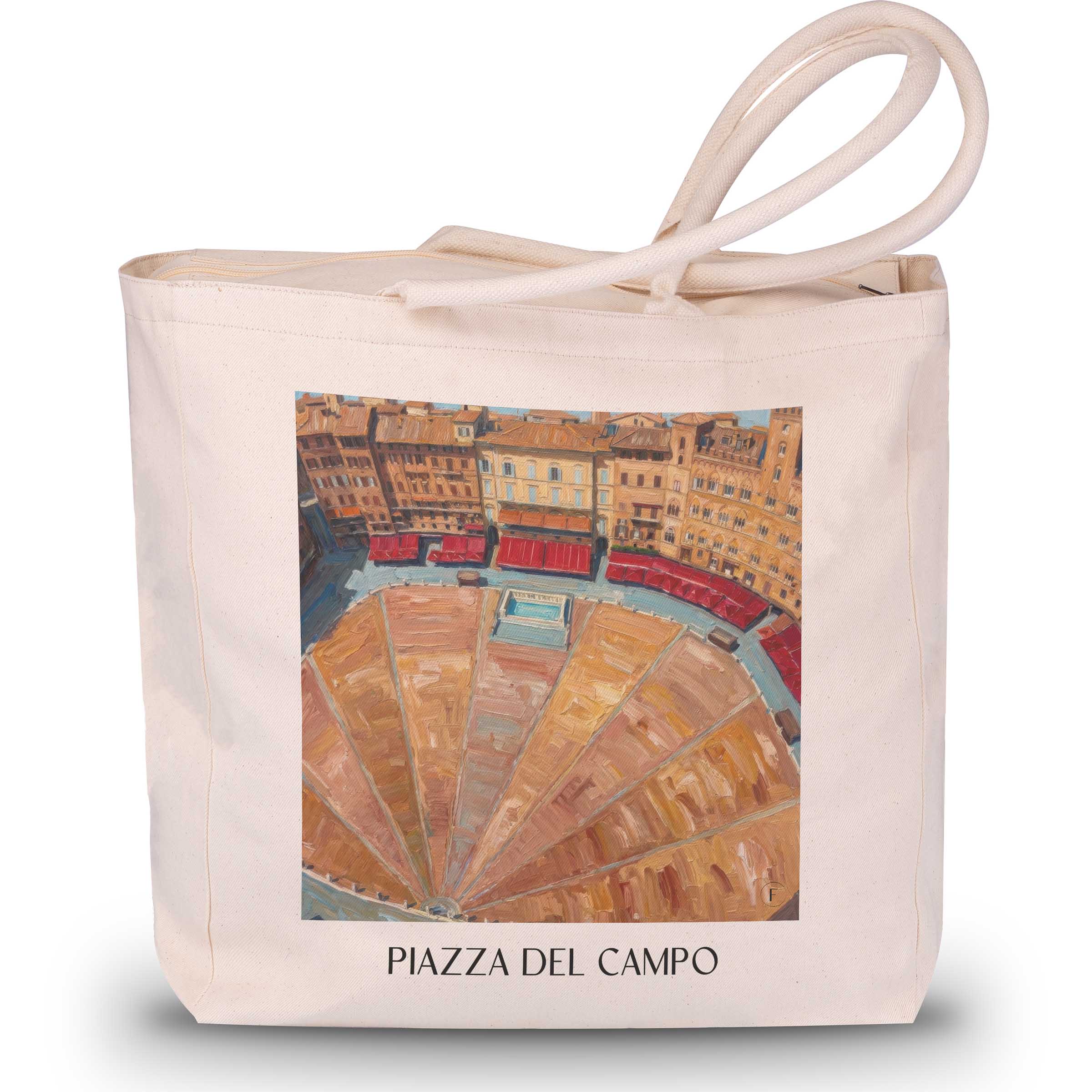 Piazza del Campo Shopping Tasche - Siena - Italien Tote Bag - Einkaufstasche im Ölgemälde Stil
