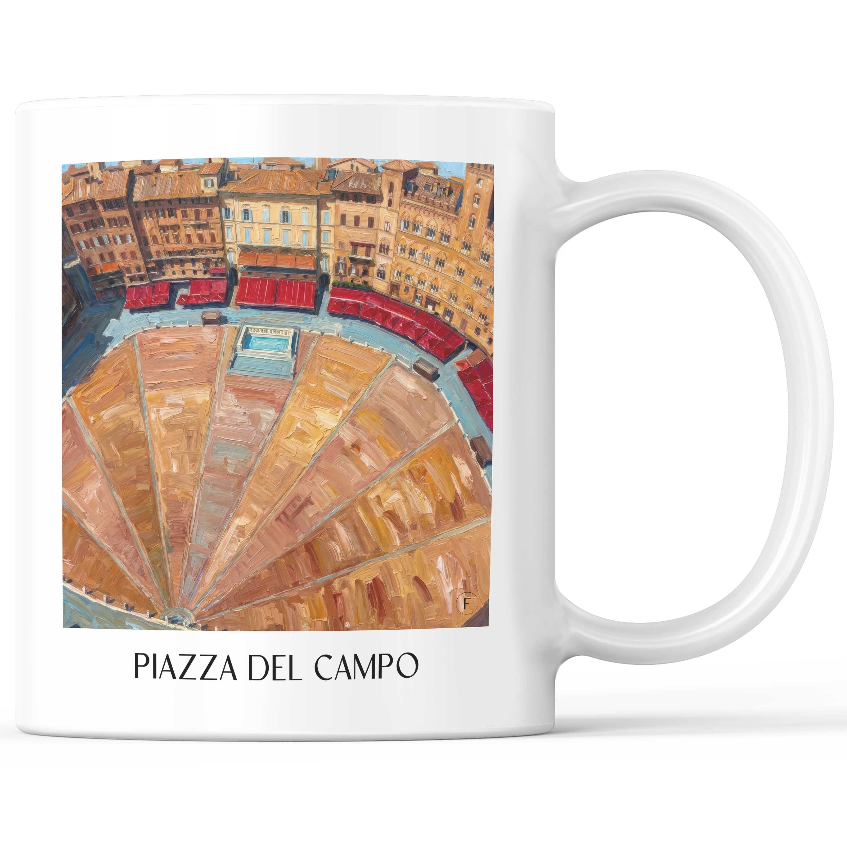 Piazza del Campo Kaffeebecher - Siena - Italien Becher - Kaffeetasse im Ölgemälde Stil