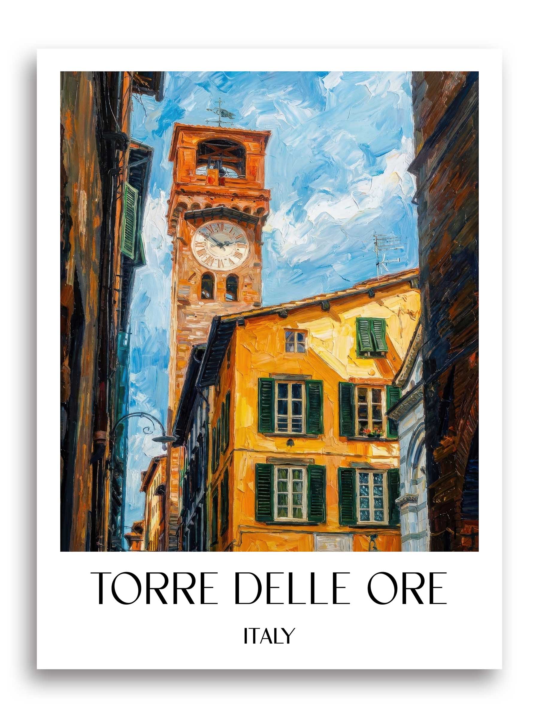 Torre delle Ore Poster - Lucca - Italien Kunstdruck - Ölgemälde von A4 bis A1