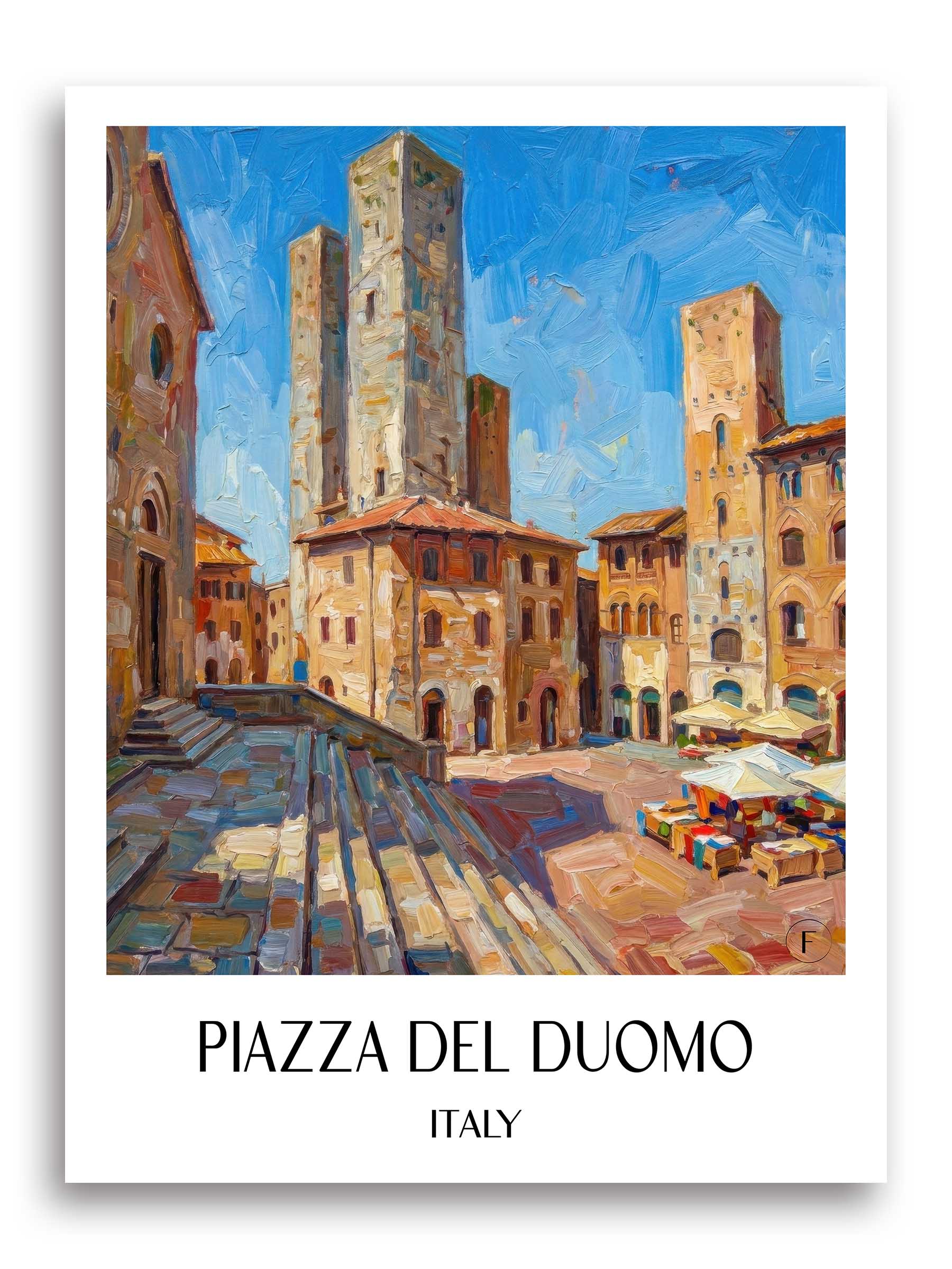 Piazza del Duomo Poster - San Gimignano - Italien Kunstdruck - Ölgemälde von A4 bis A1