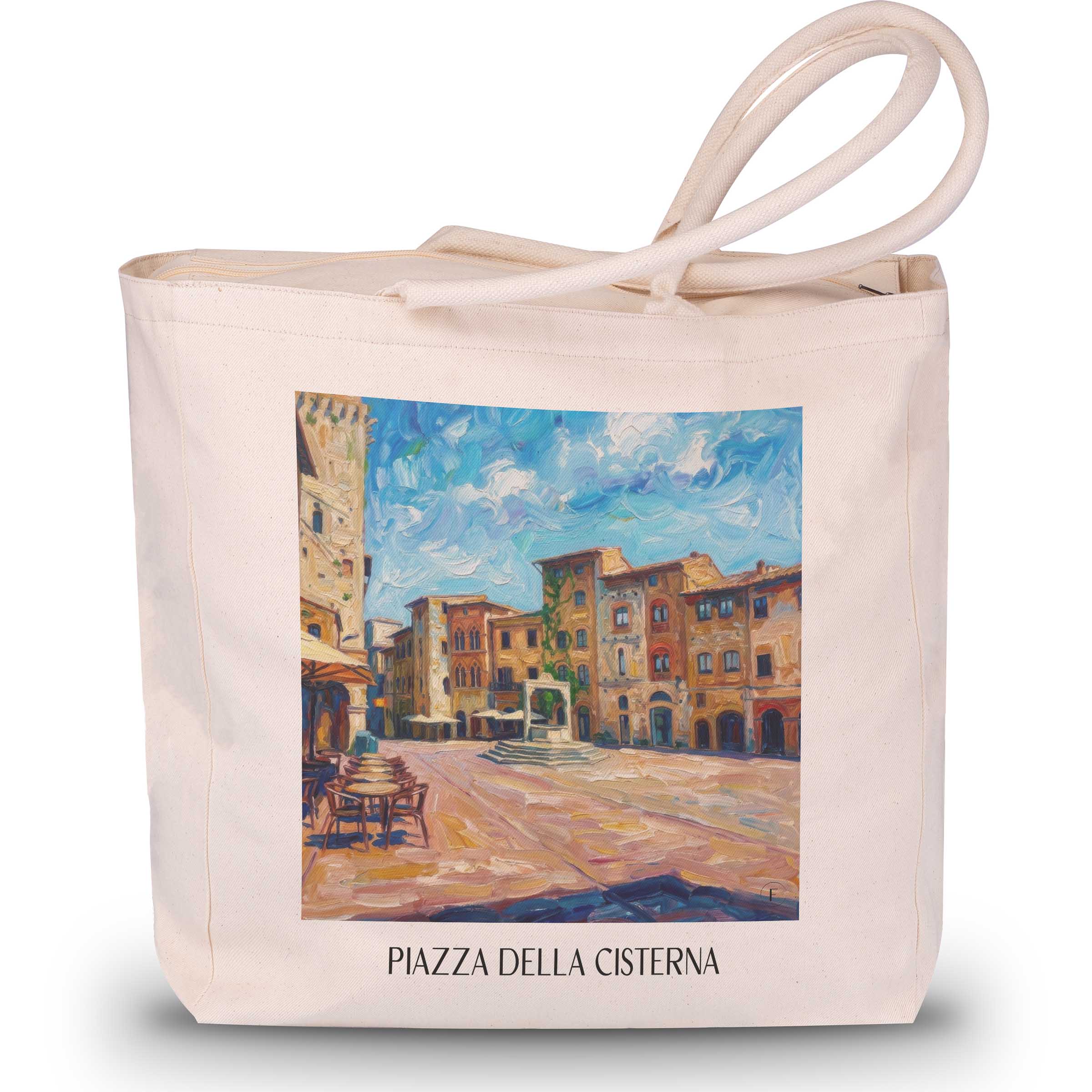 piazza-della-cisterna-san-gimignano-italien-einkaufstasche-oil-painting-oelgemaelde
