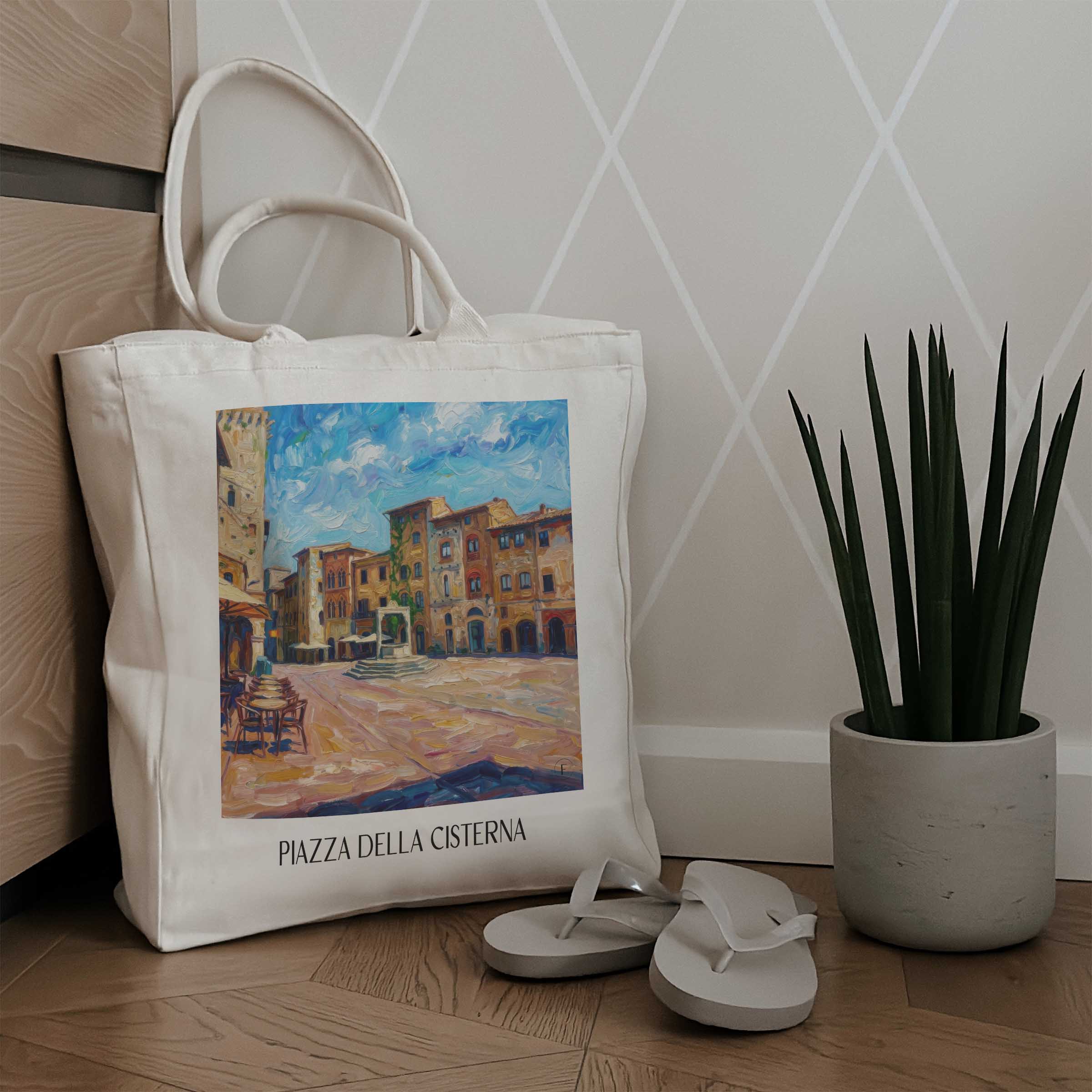 piazza-della-cisterna-san-gimignano-italien-einkaufstasche-oil-painting-oelgemaelde