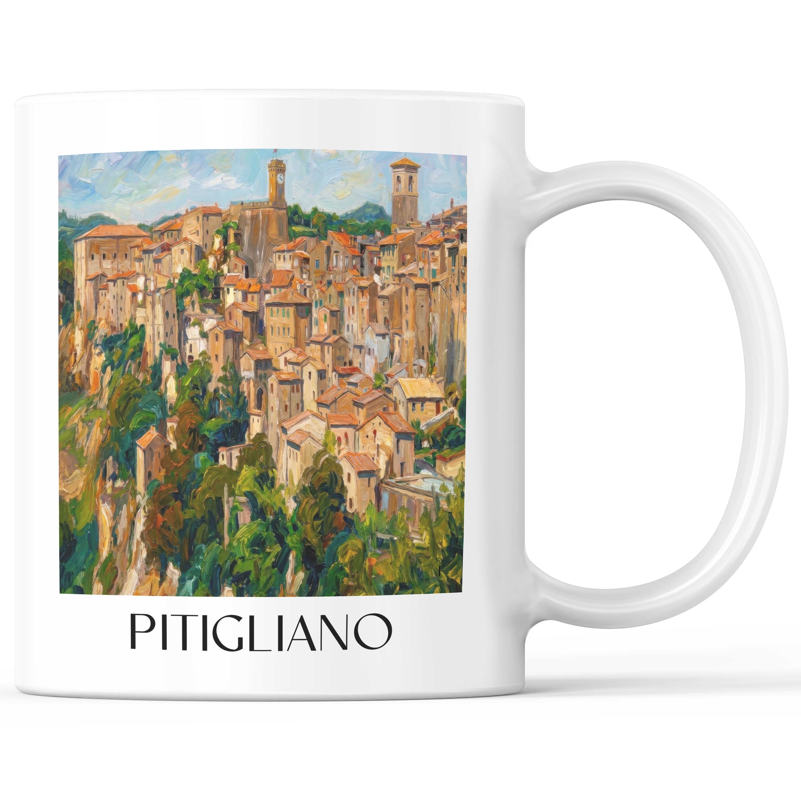 Pitigliano Kaffeebecher - Toskana - Italien Becher - Kaffeetasse im Ölgemälde Stil