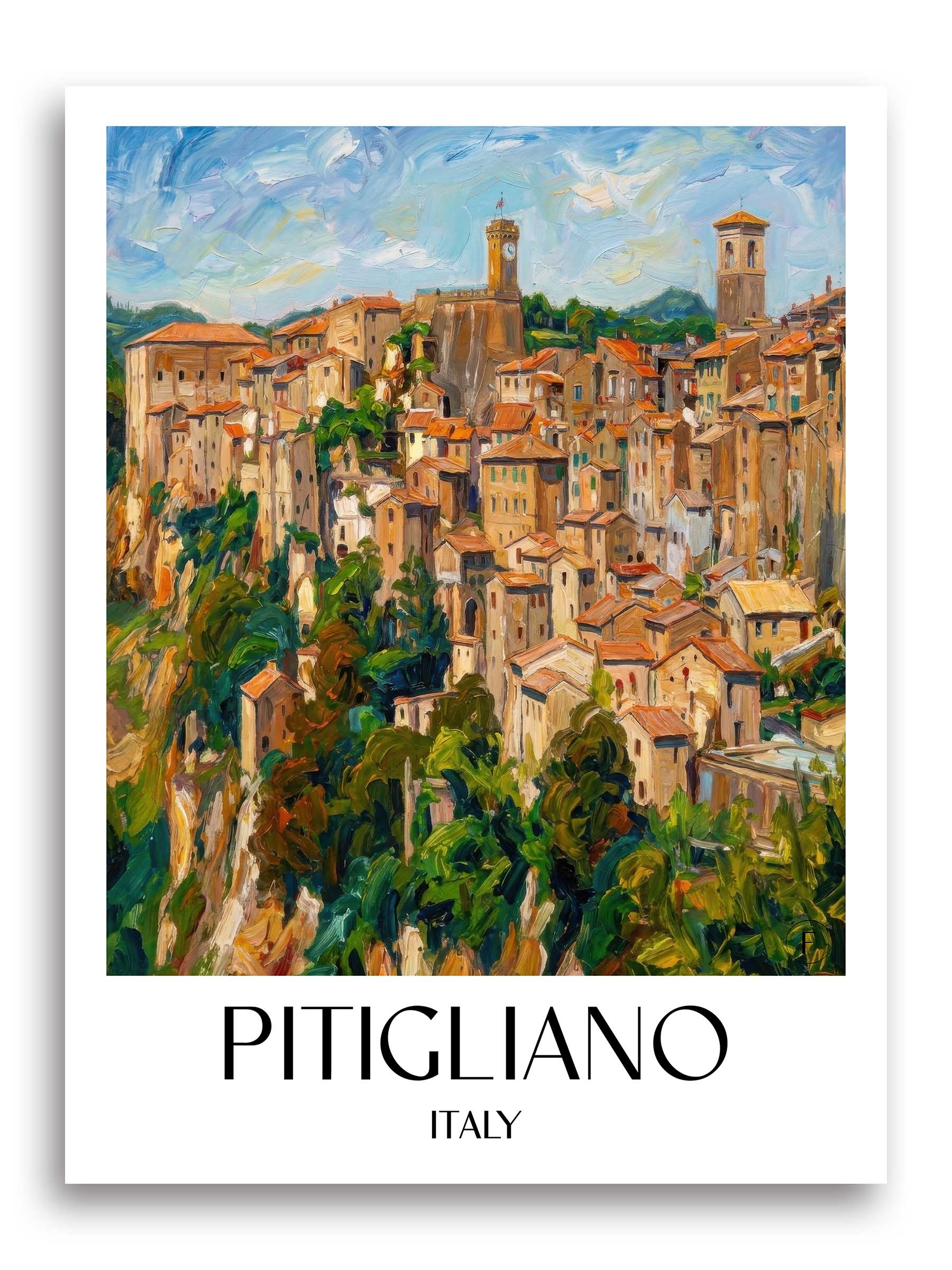 Pitigliano Poster - Toskana - Italien Kunstdruck - Ölgemälde von A4 bis A1