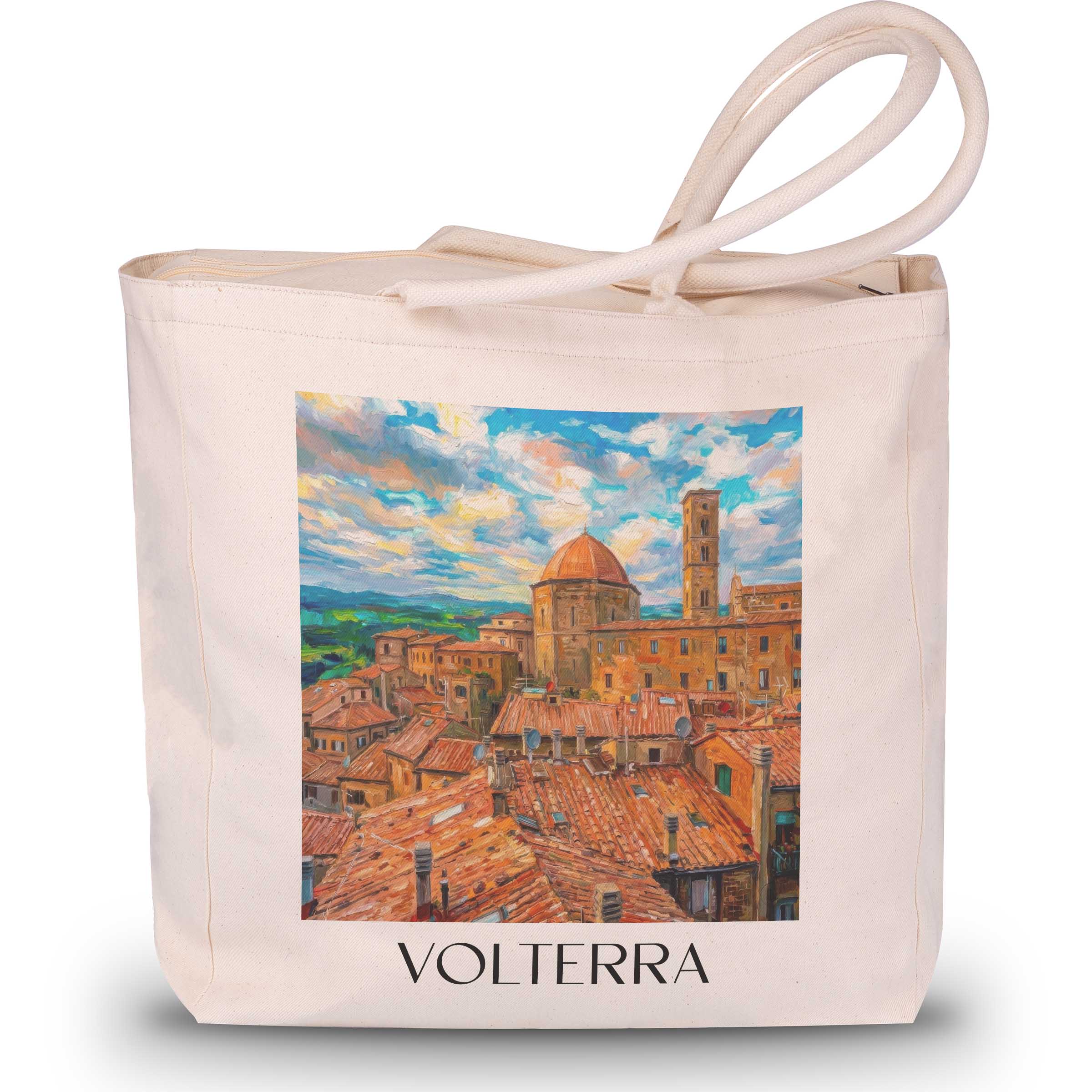 Volterra Shopping Tasche - Toskana - Italien Tote Bag - Einkaufstasche im Ölgemälde Stil