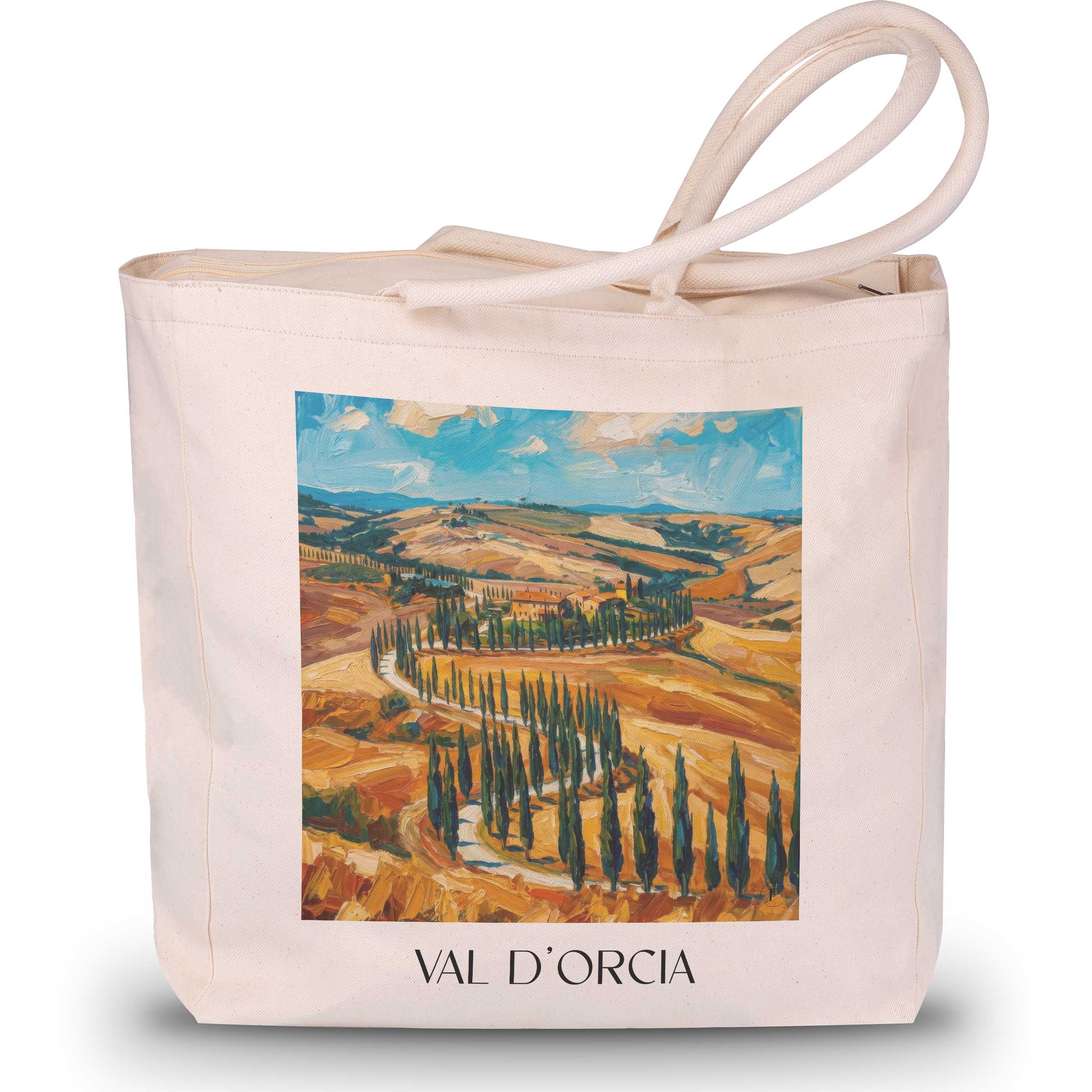 Val d´Orcia Shopping Tasche - Toskana - Italien Tote Bag - Einkaufstasche im Ölgemälde Stil