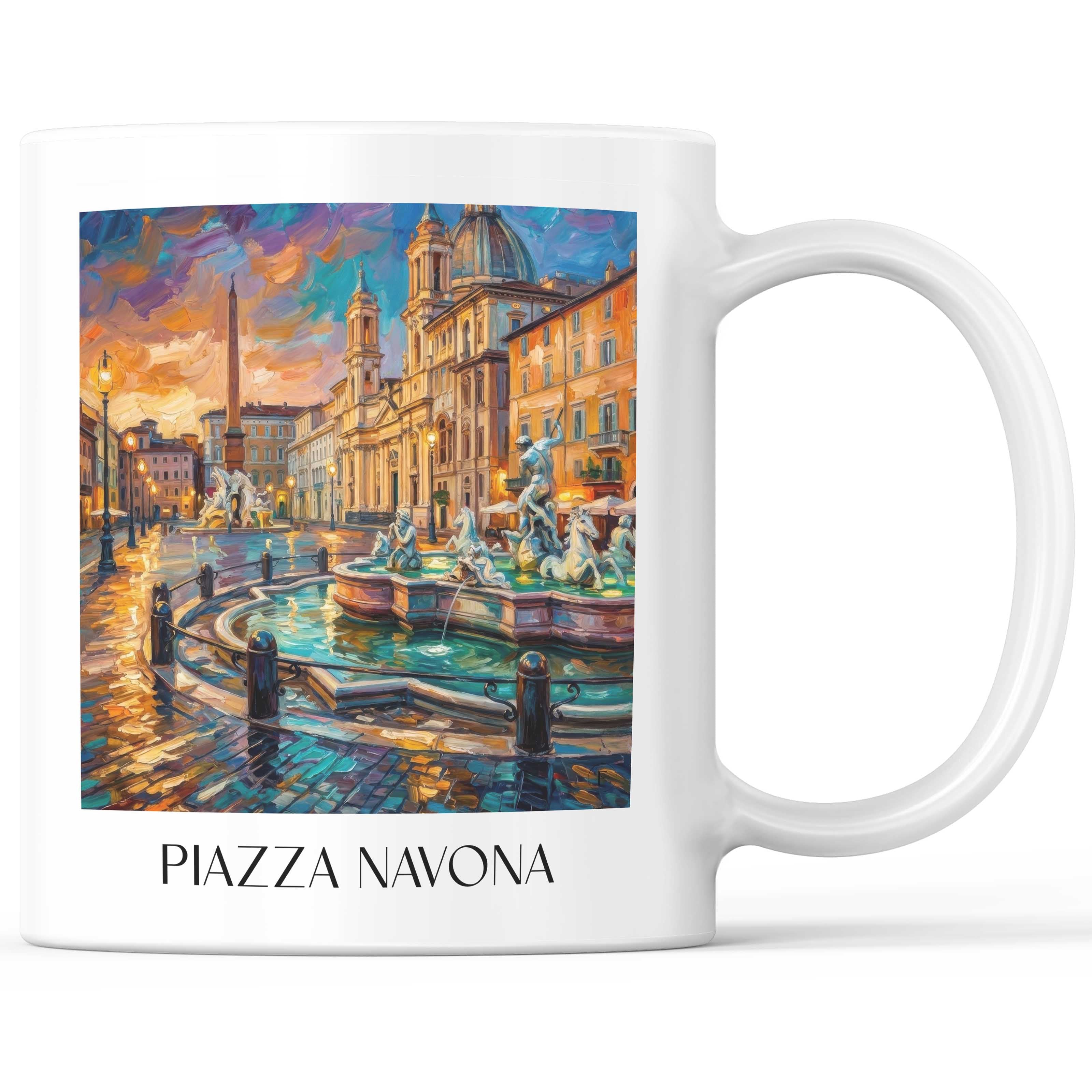 Piazza Navona Kaffeebecher - Rom - Italien Becher - Kaffeetasse im Ölgemälde Stil