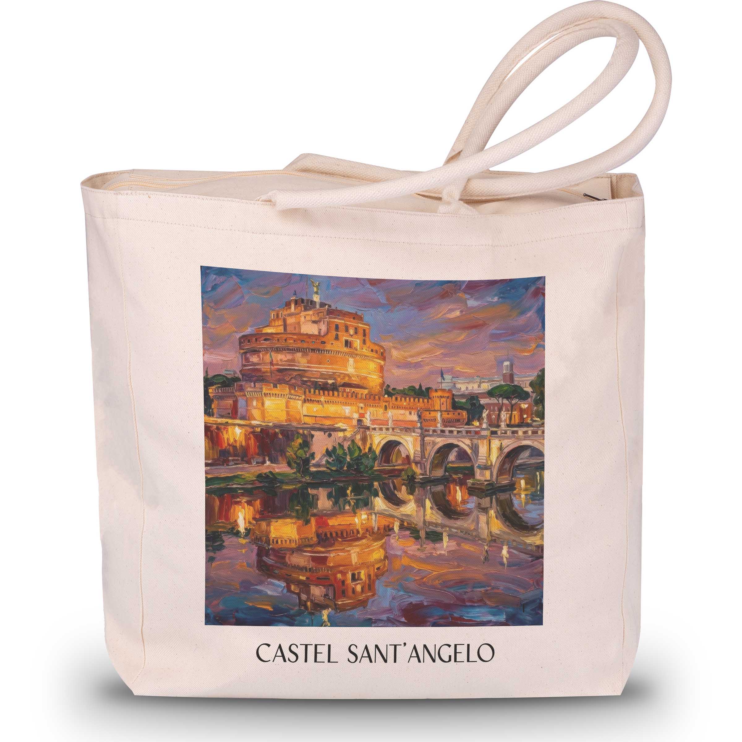 Engelsburg Shopping Tasche - Rom - Italien Tote Bag - Einkaufstasche im Ölgemälde Stil