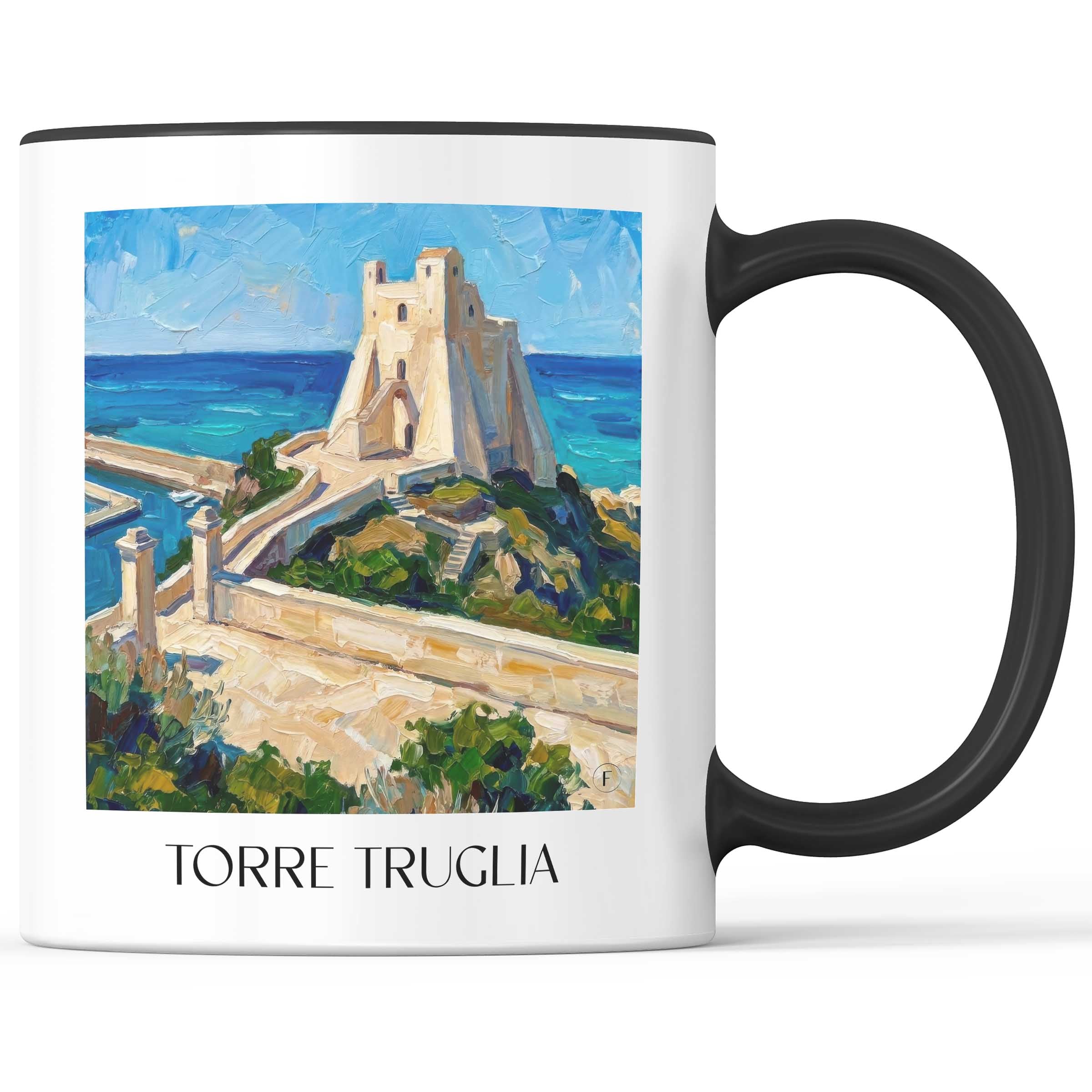 Torre Truglia Kaffeebecher - Sperlonga - Italien Becher - Kaffeetasse im Ölgemälde Stil