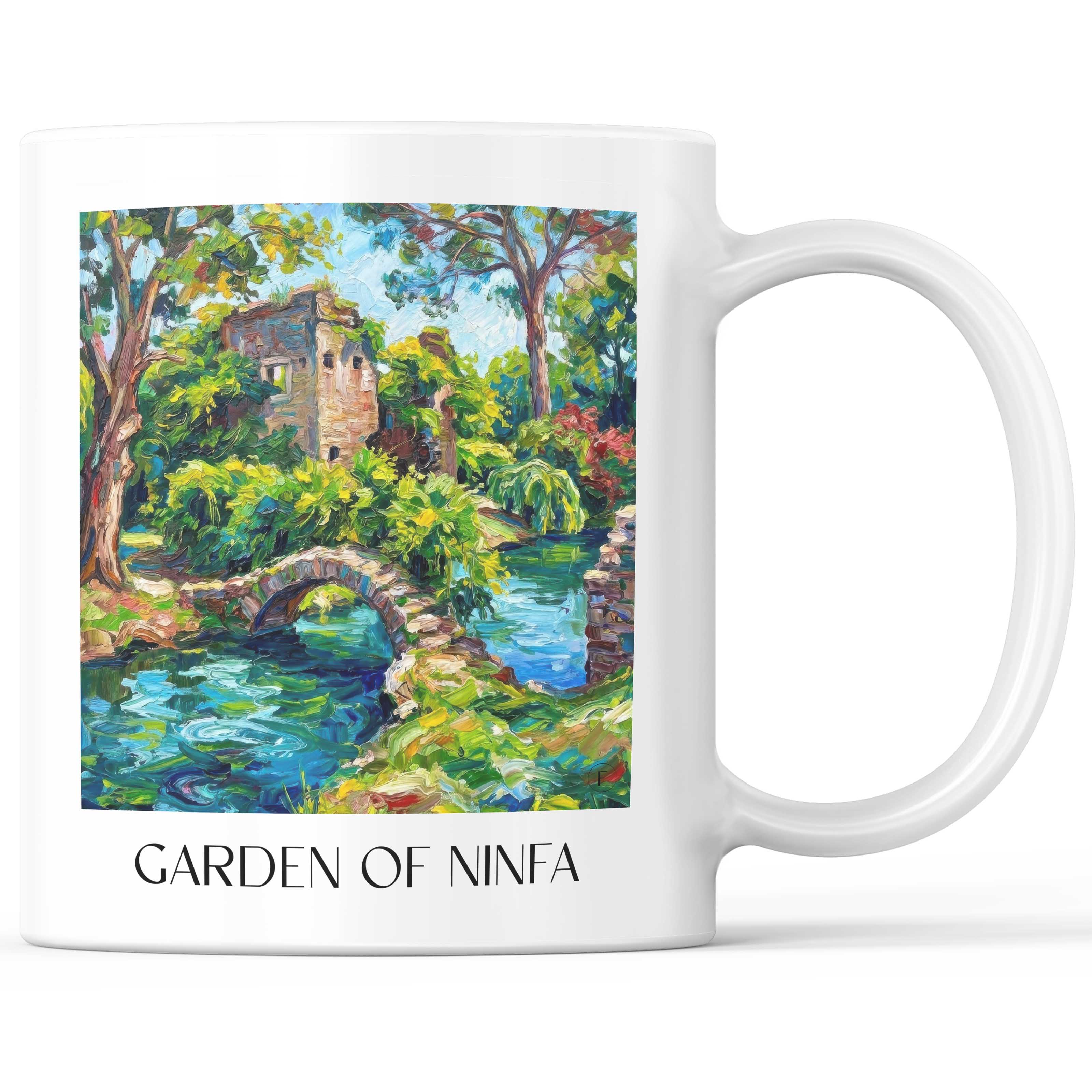 Garten von Ninfa Kaffeebecher - Cisterna di Latina - Italien Becher - Kaffeetasse im Ölgemälde Stil
