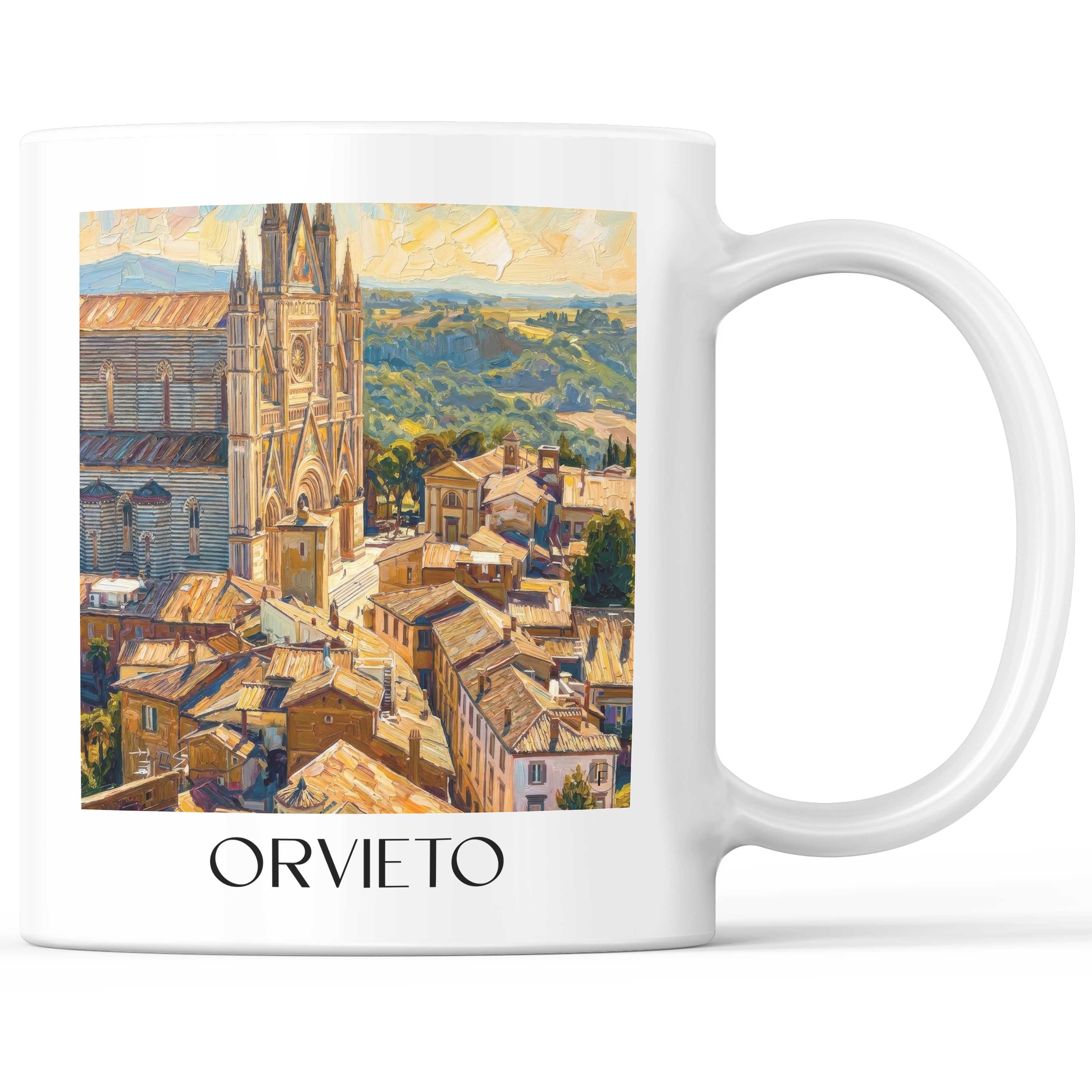 Orvieto Kaffeebecher - Umbrien - Italien Becher - Kaffeetasse im Ölgemälde Stil