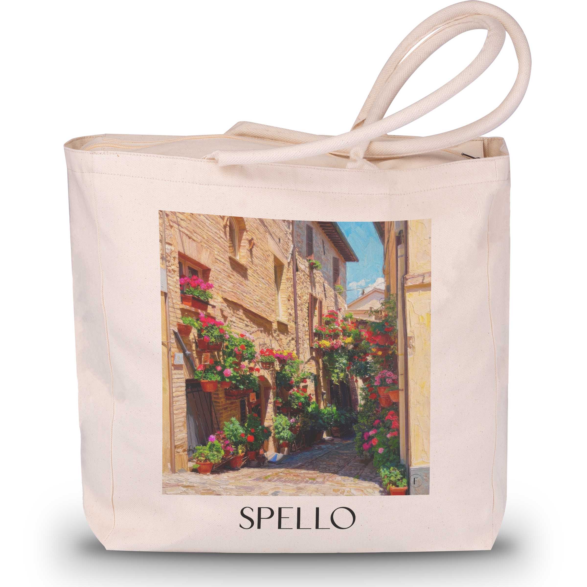Spello Shopping Tasche - Umbrien - Italien Tote Bag - Einkaufstasche im Ölgemälde Stil