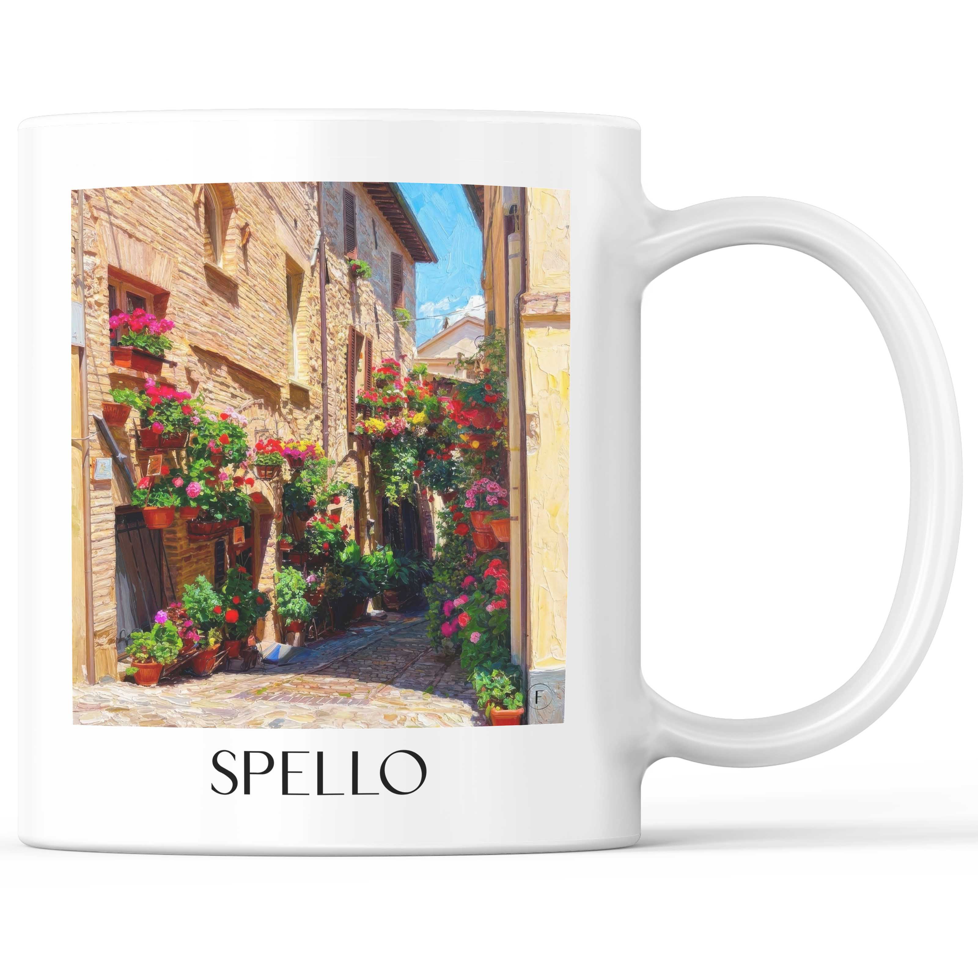 Spello Kaffeebecher - Umbrien - Italien Becher - Kaffeetasse im Ölgemälde Stil