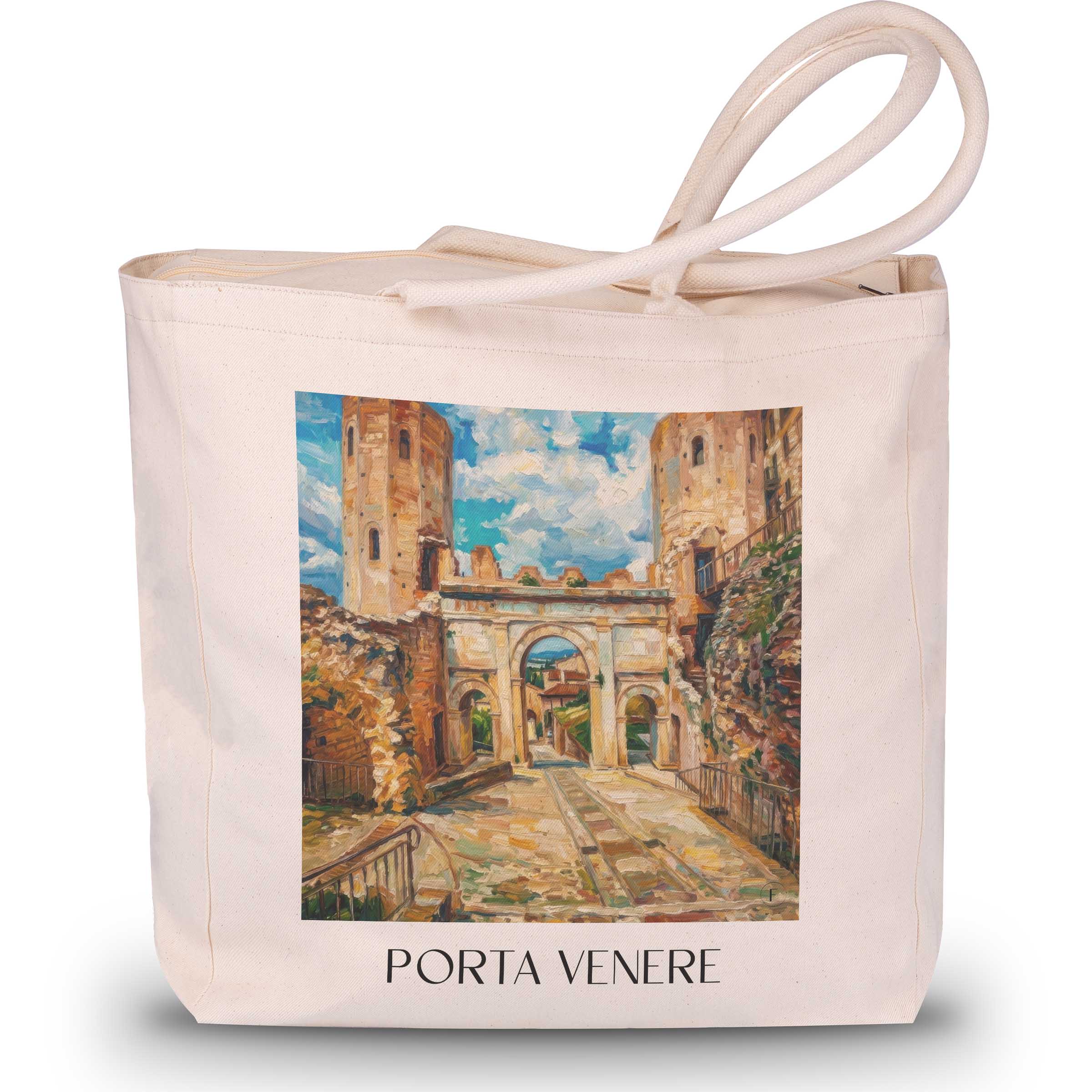Porta Venere Shopping Tasche - Spello - Italien Tote Bag - Einkaufstasche im Ölgemälde Stil