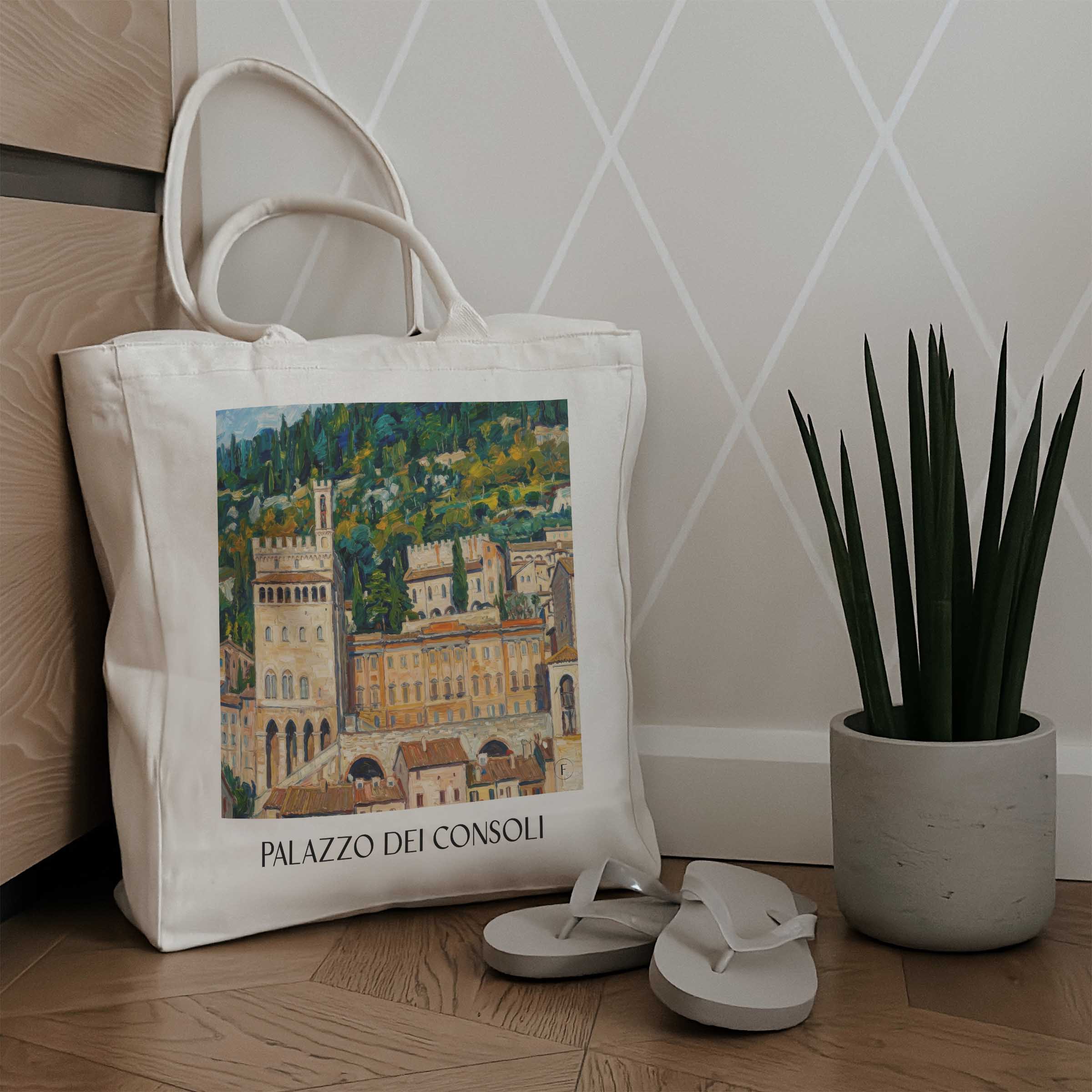 palazzo-dei-consoli-gubbio-italien-einkaufstasche-oil-painting-oelgemaelde